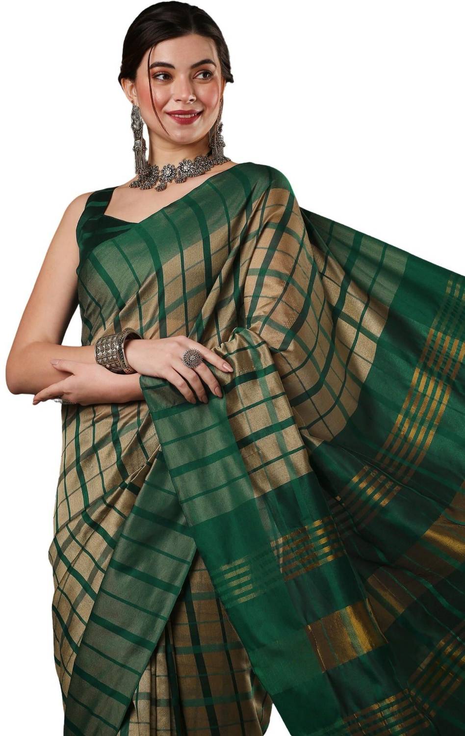 Akhilam Checkered, Woven Tant Silk Blend Saree