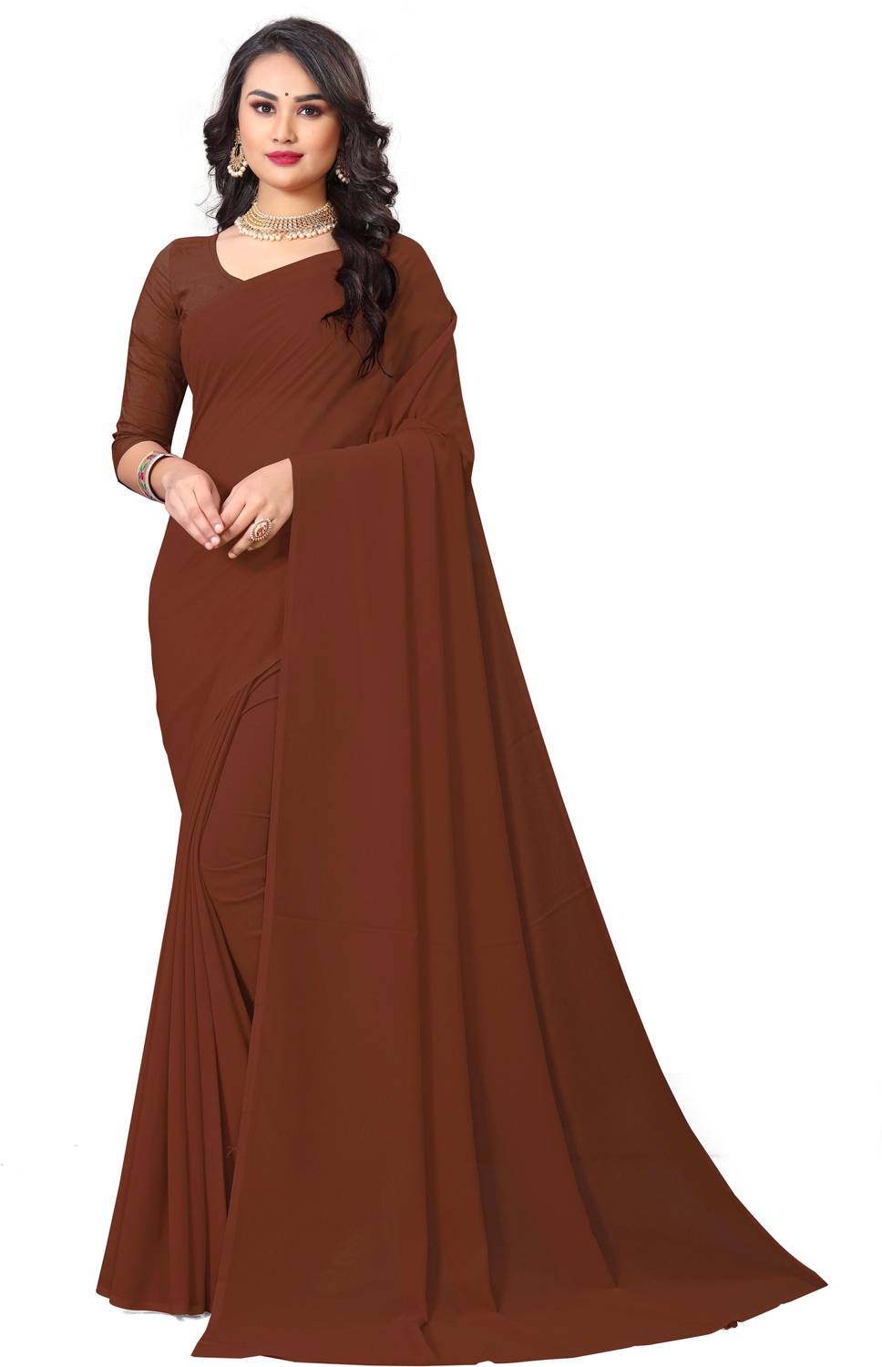 ABRUZZO Solid/Plain Daily Wear Georgette Saree