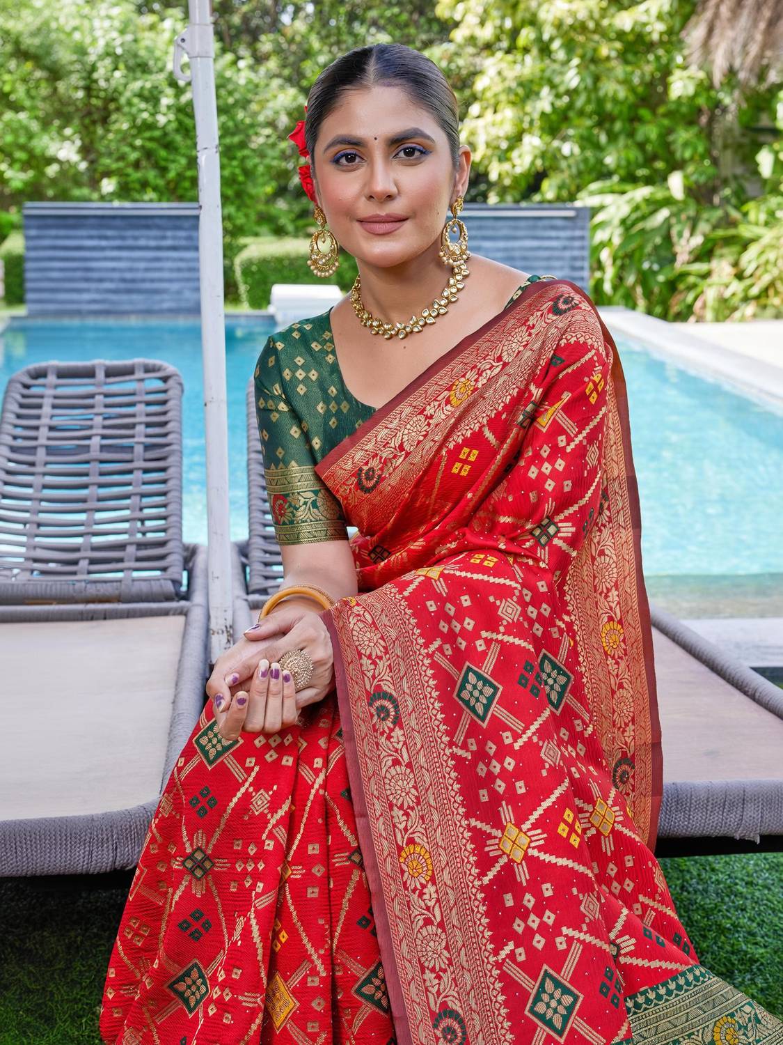 Perfect Wear Printed Patola Cotton Silk, Jacquard Saree