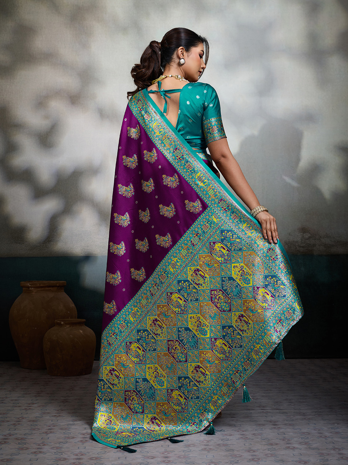 Image of Pbs Prints Printed Banarasi Satin Saree