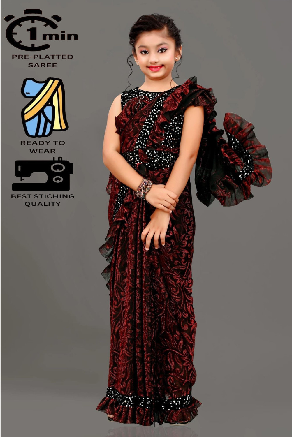 Image of LADYZILLA Embellished Bollywood Lycra Blend Saree