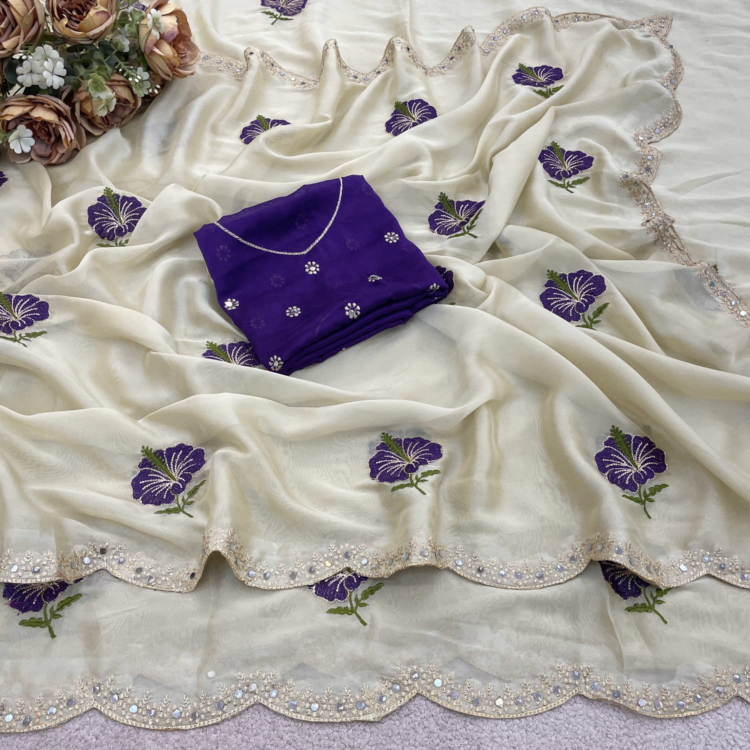 Image of KANDORA Embroidered Bollywood Georgette Saree (Purple)