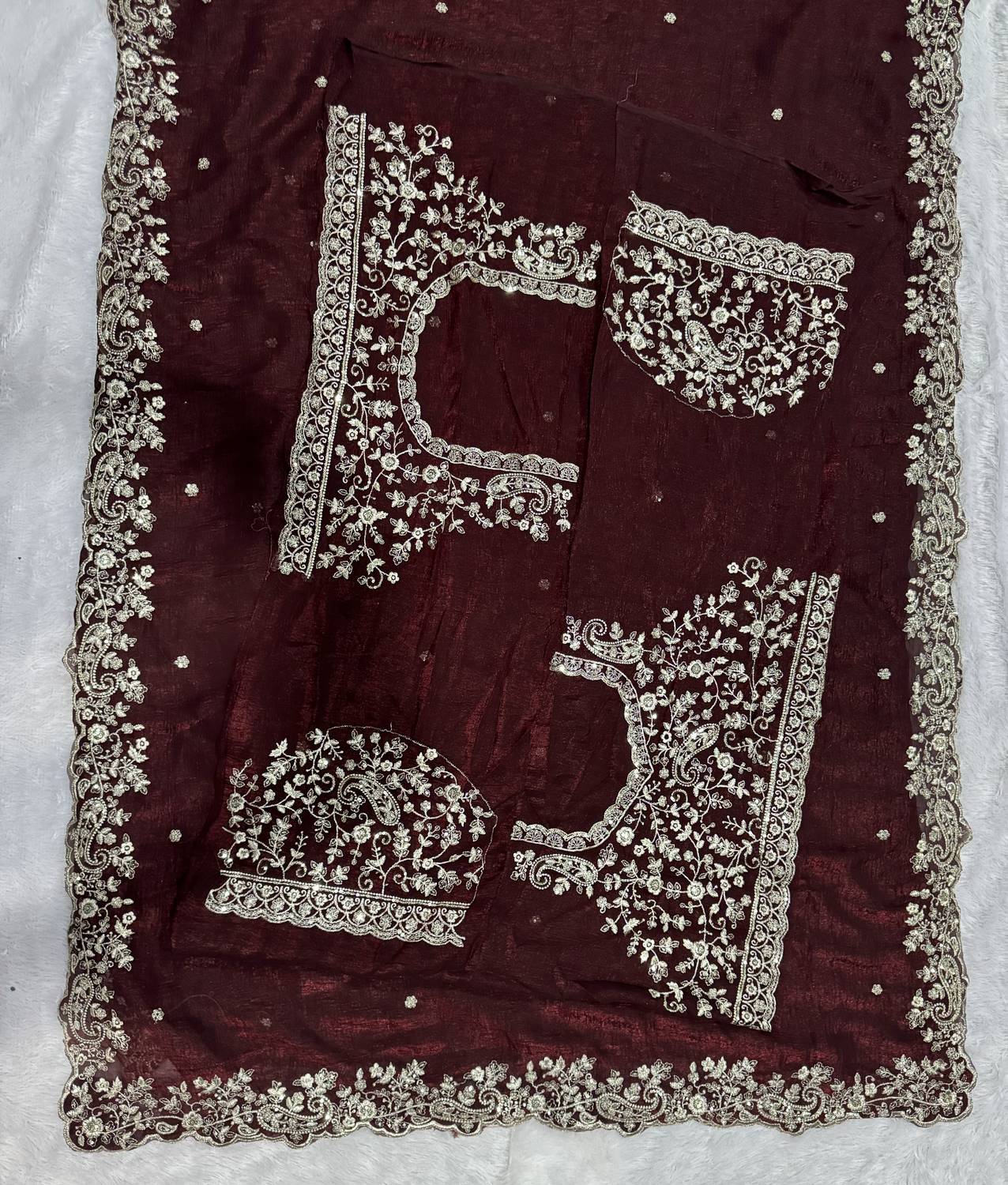 VIVAI CREATION Embroidered Berhampuri Silk Blend Saree (Maroon)