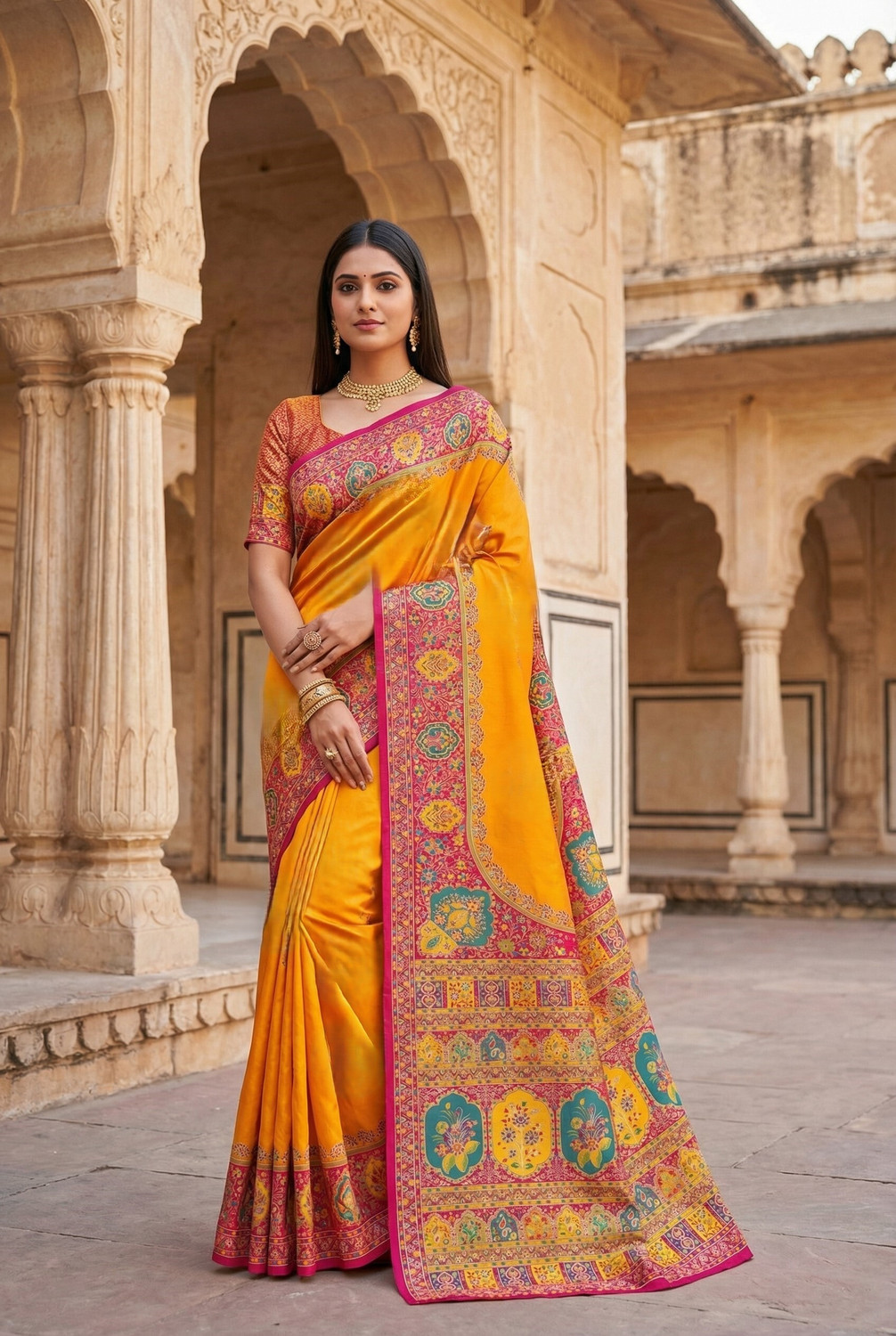 Image of luxvera Woven, Floral Print, Self Design Banarasi Pure Silk, Silk Blend Saree