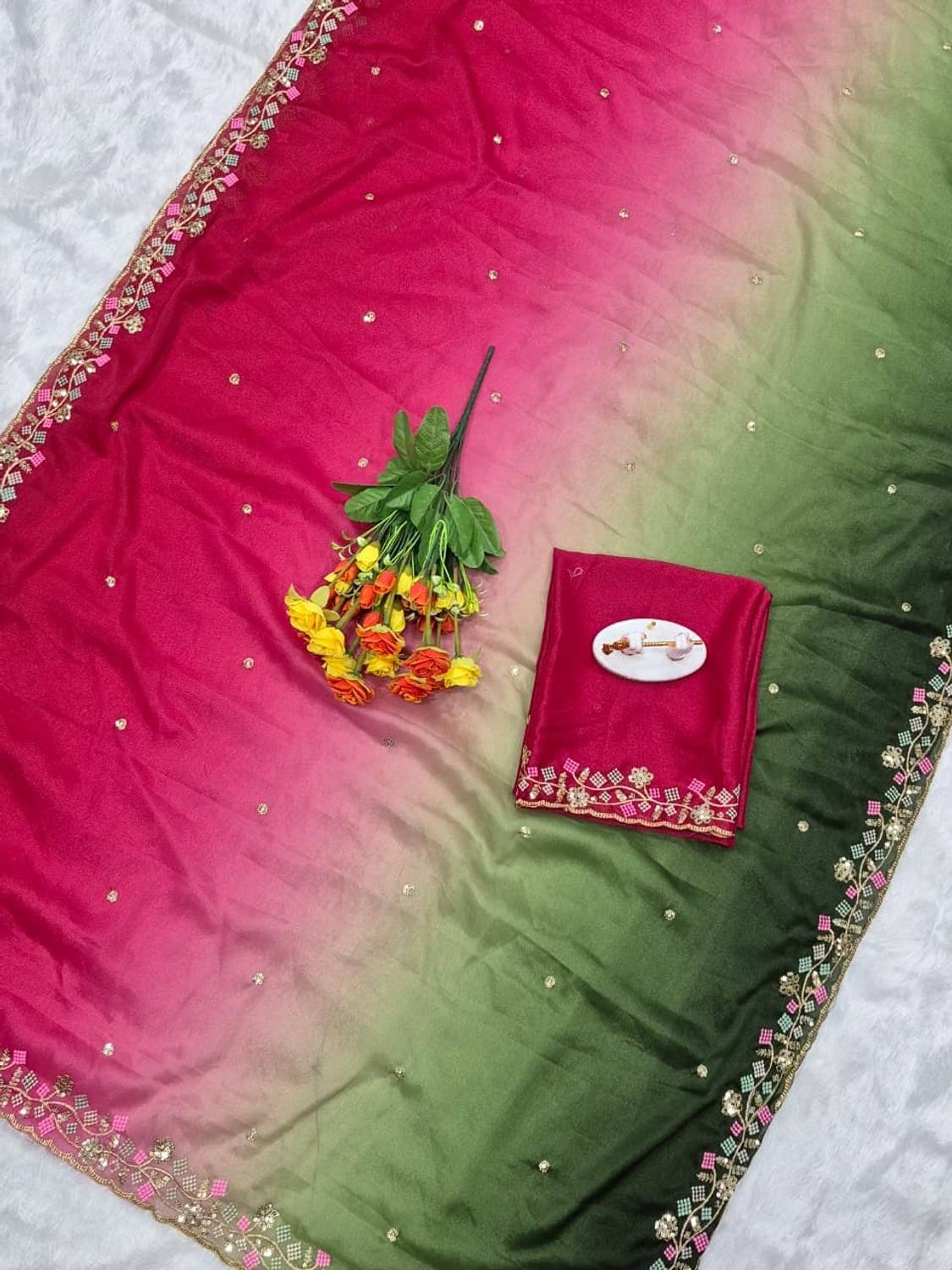 MEWAD KEASRI CREATION Ombre Embellished Georgette Saree - Image 5