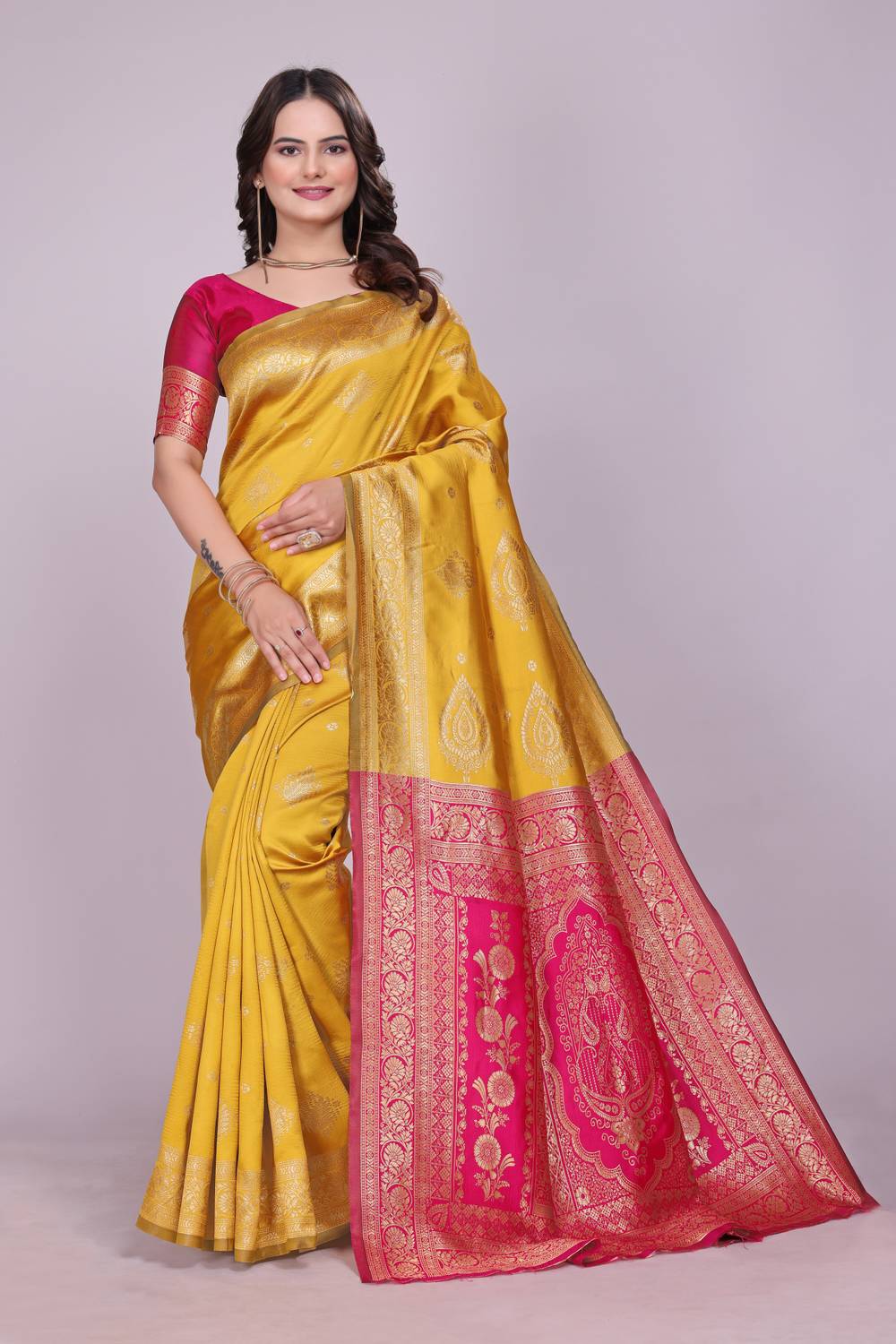 PICKWELL Woven Banarasi Cotton Silk, Jacquard Saree (Multicolor)