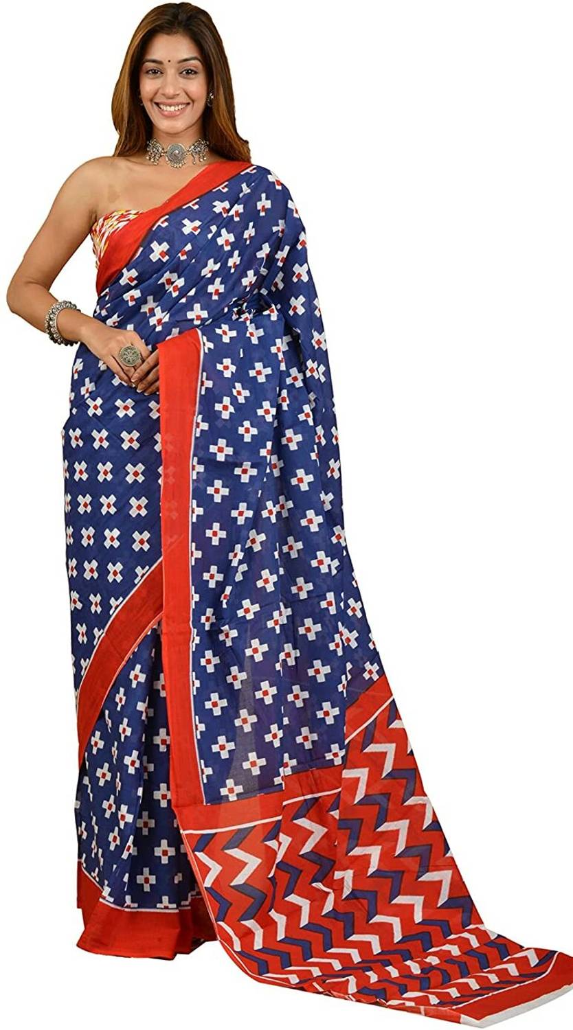 NIKHILAM Printed Daily Wear Pure Cotton Saree