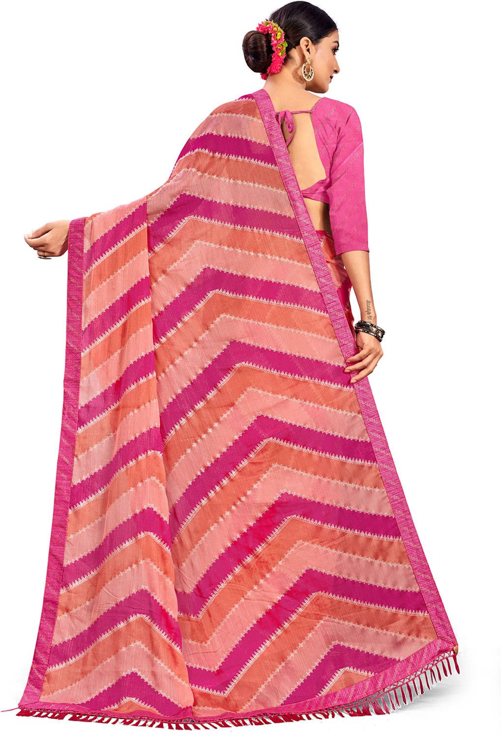 Image of Nayanthara Trends Printed Leheria Chiffon Saree