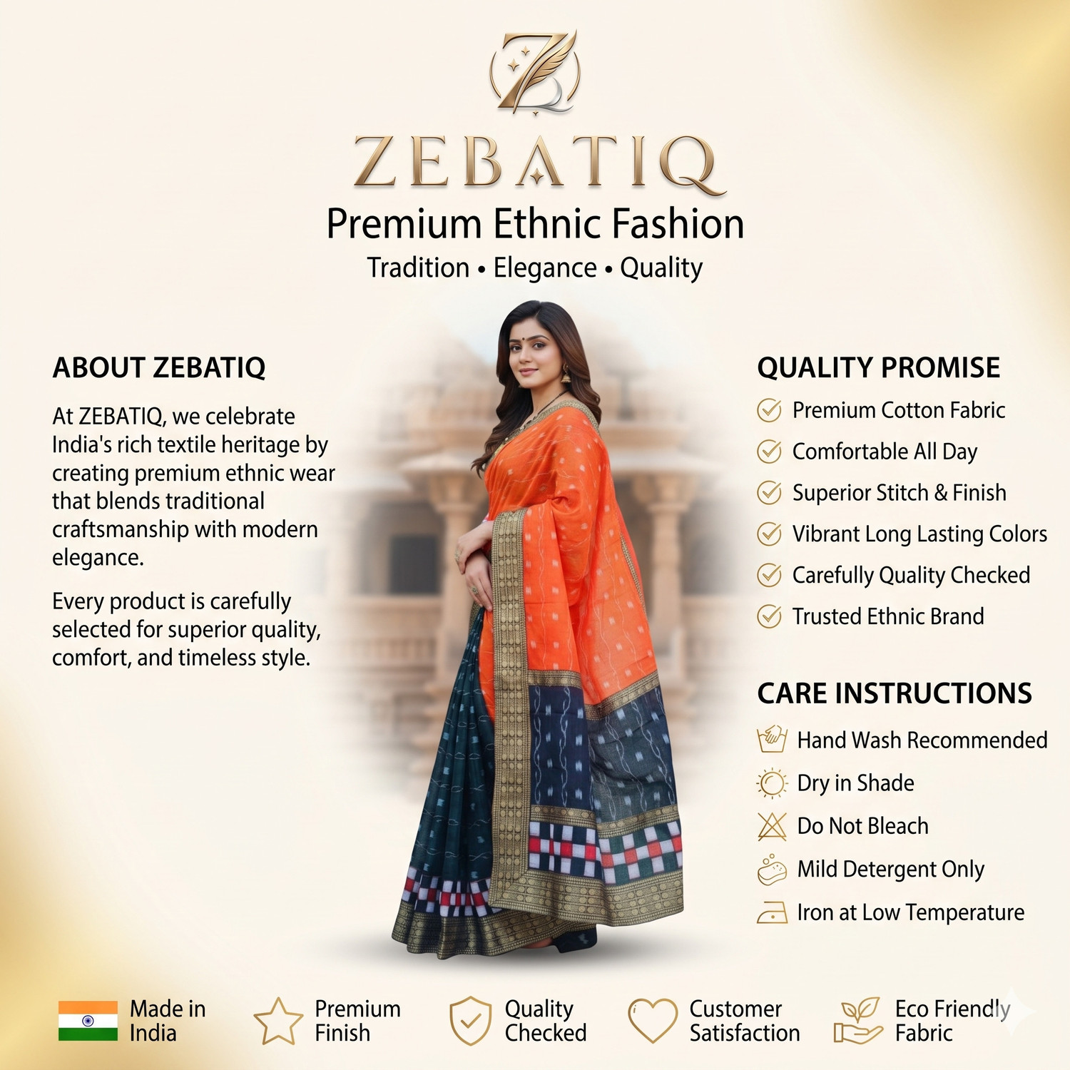 Image of ZEBATIQ Woven Sambalpuri Pure Cotton Saree
