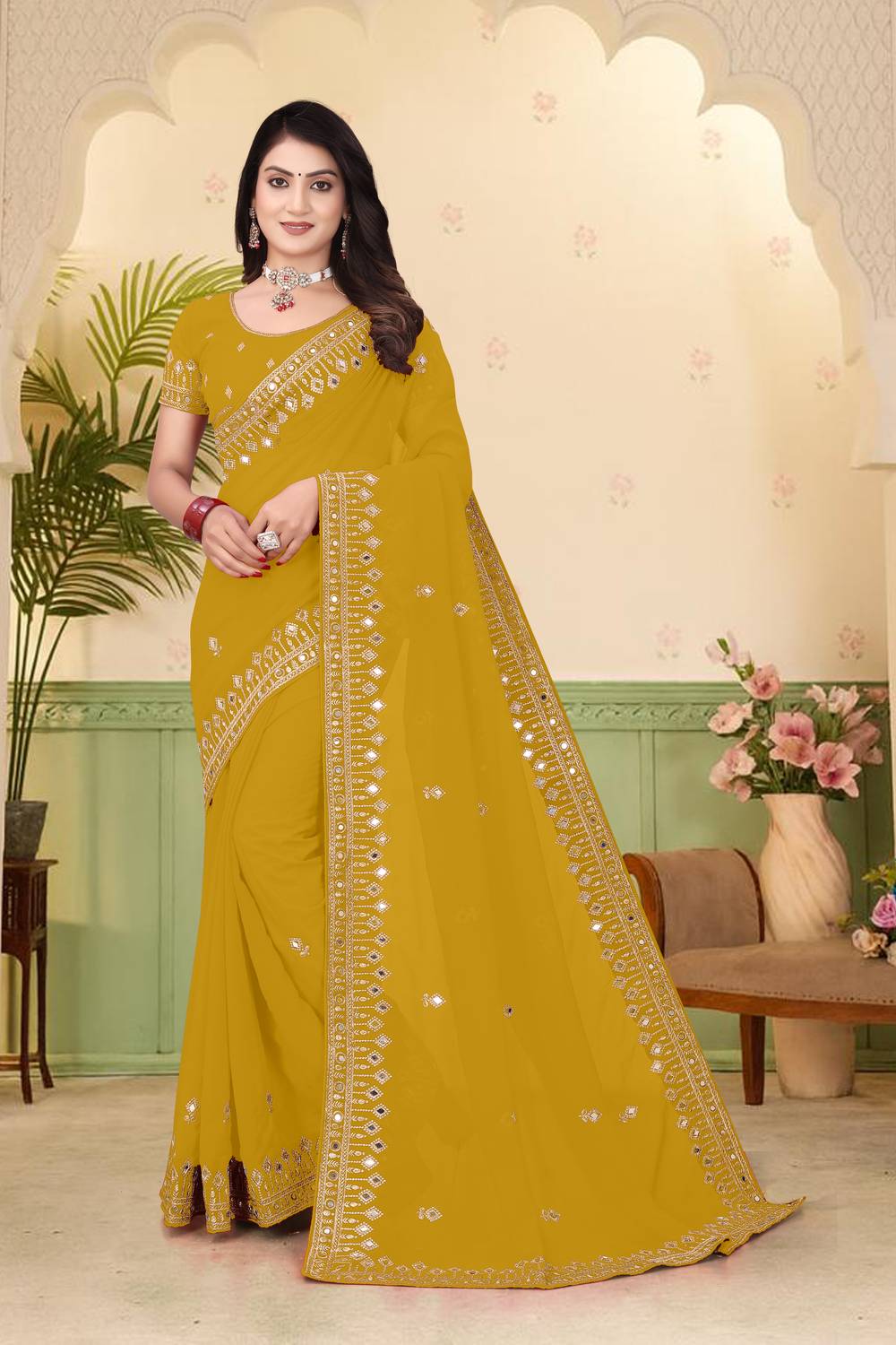 BATHANI CREATION Embroidered Daily Wear Georgette Saree