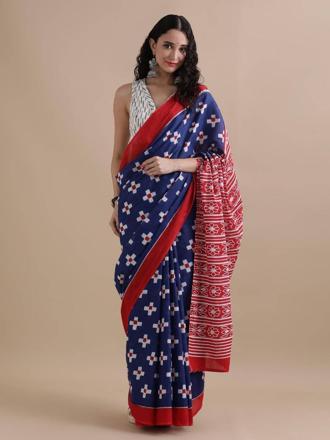 blockpuls Printed Handloom Pure Cotton Saree