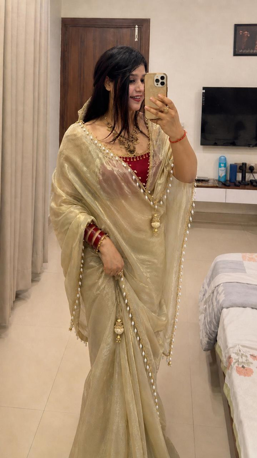 Image of sadala culture Printed Bollywood Silk Blend, Tissue Saree