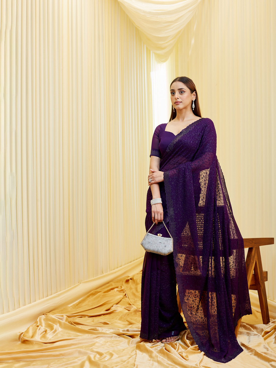 Image of KASEE Embroidered Bollywood Georgette Saree (Purple)