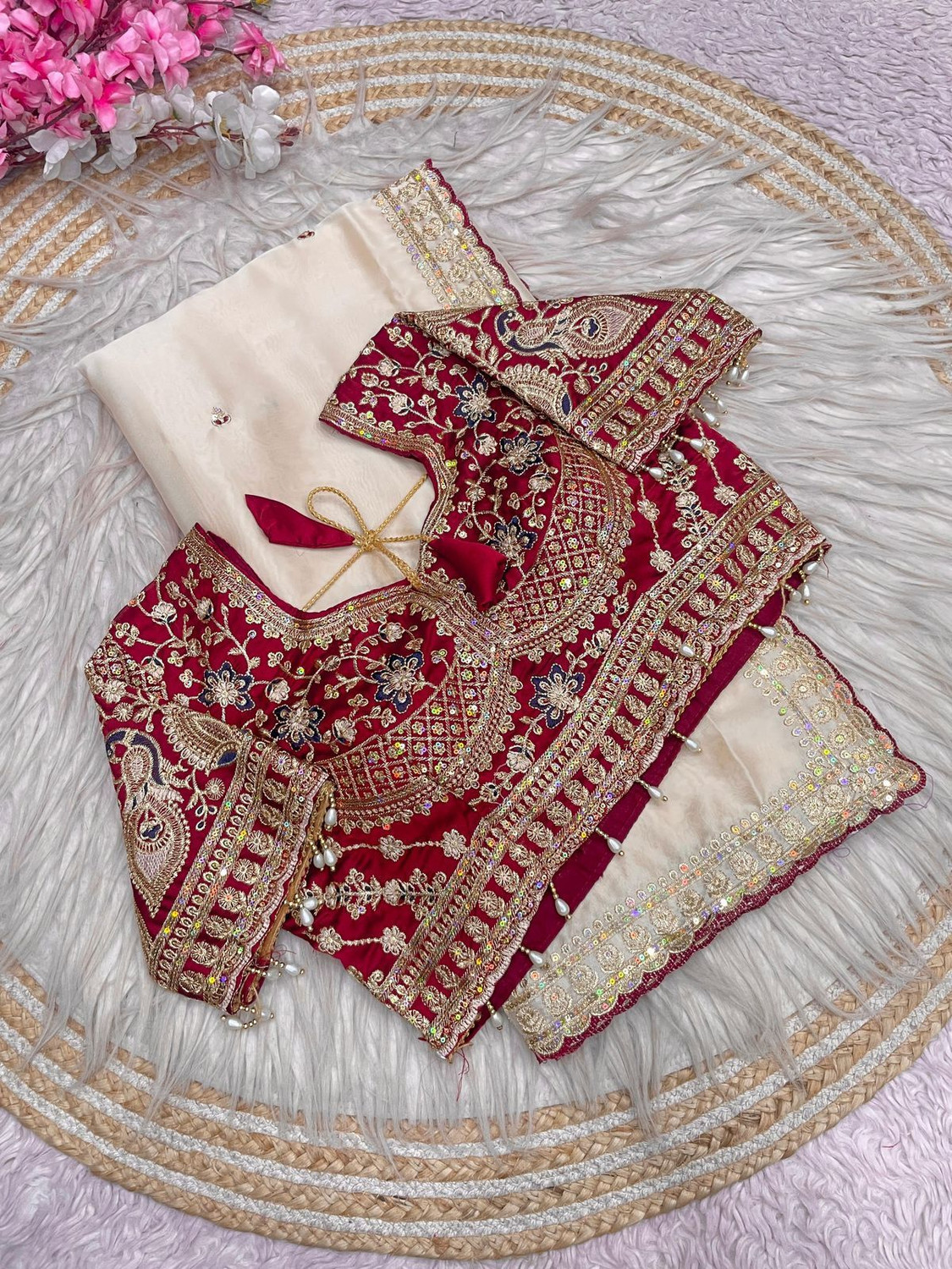 Image of JIVANDHARA Embroidered, Embellished Bollywood Pure Silk Saree