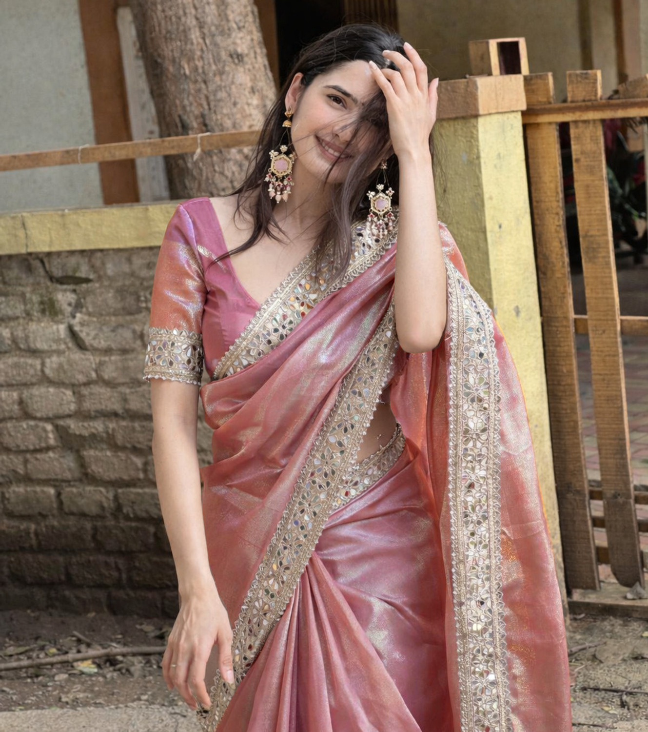 Image of Vinayak Textile Self Design Bollywood Tissue Saree