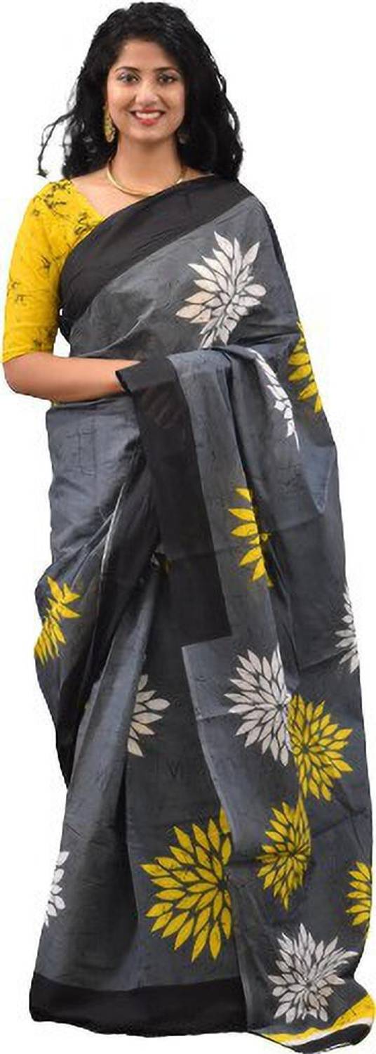 Tropwear Printed, Self Design, Digital Print, Hand Painted, Blocked Printed Ikkat Pure Cotton Saree