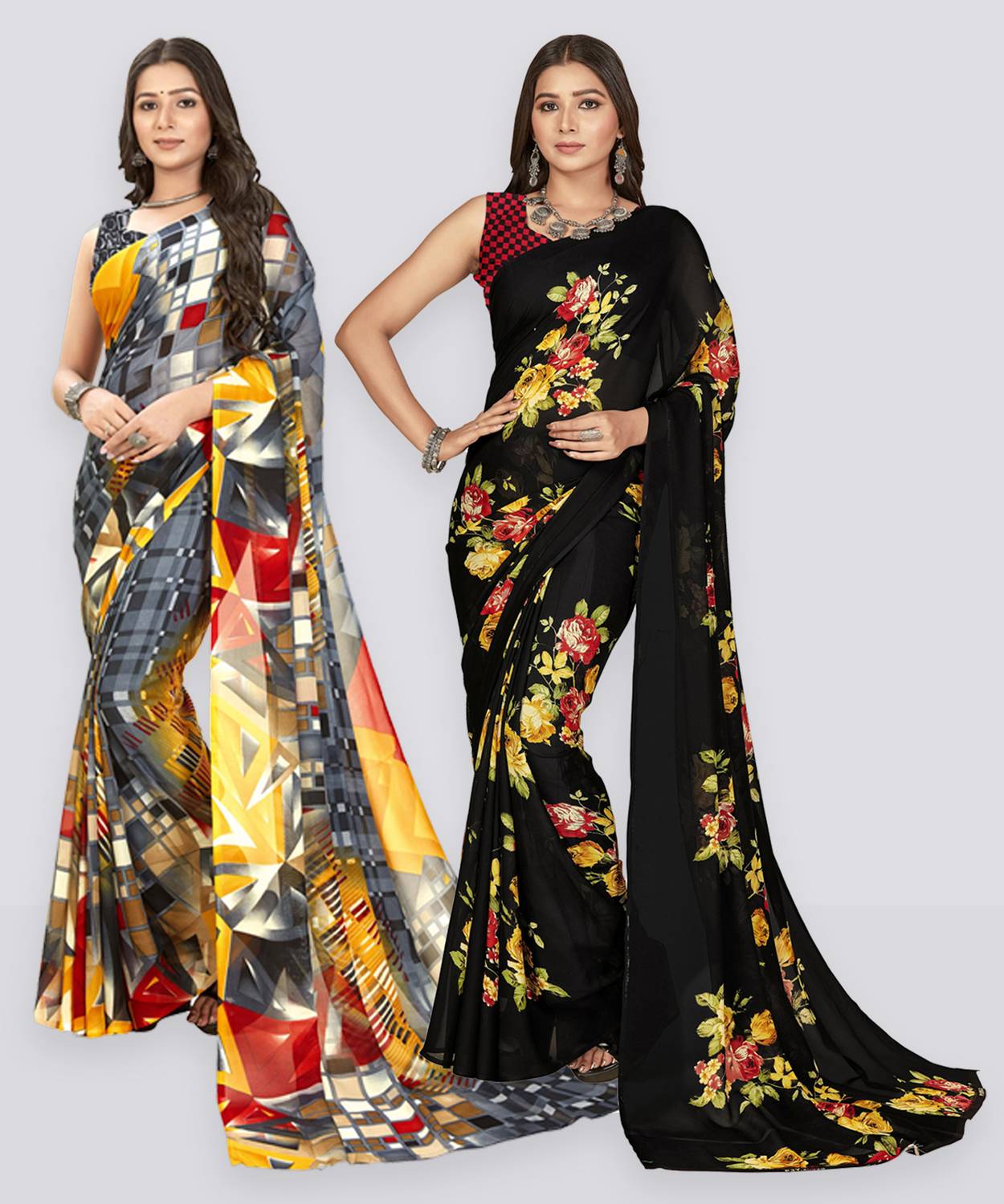 Anand Sarees Floral Print, Geometric Print, Printed Daily Wear Georgette Saree