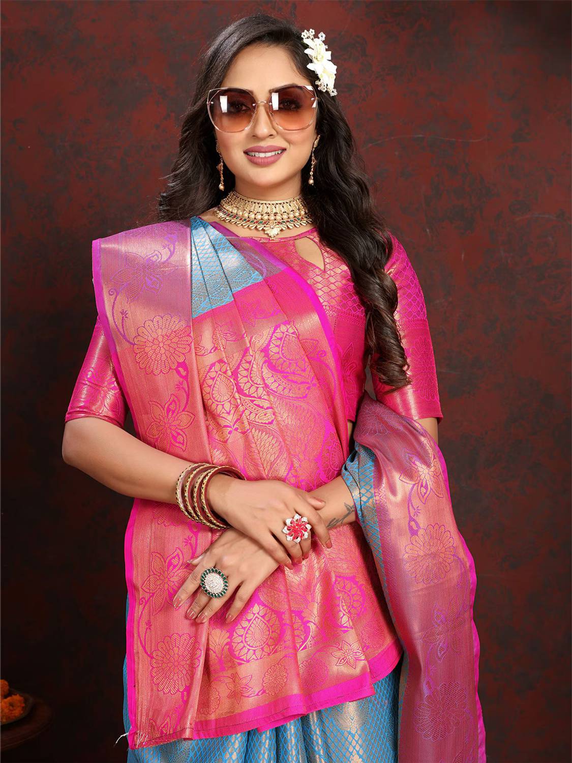 Divastri Embellished, Woven Mysore Cotton Silk Saree (Light Blue)