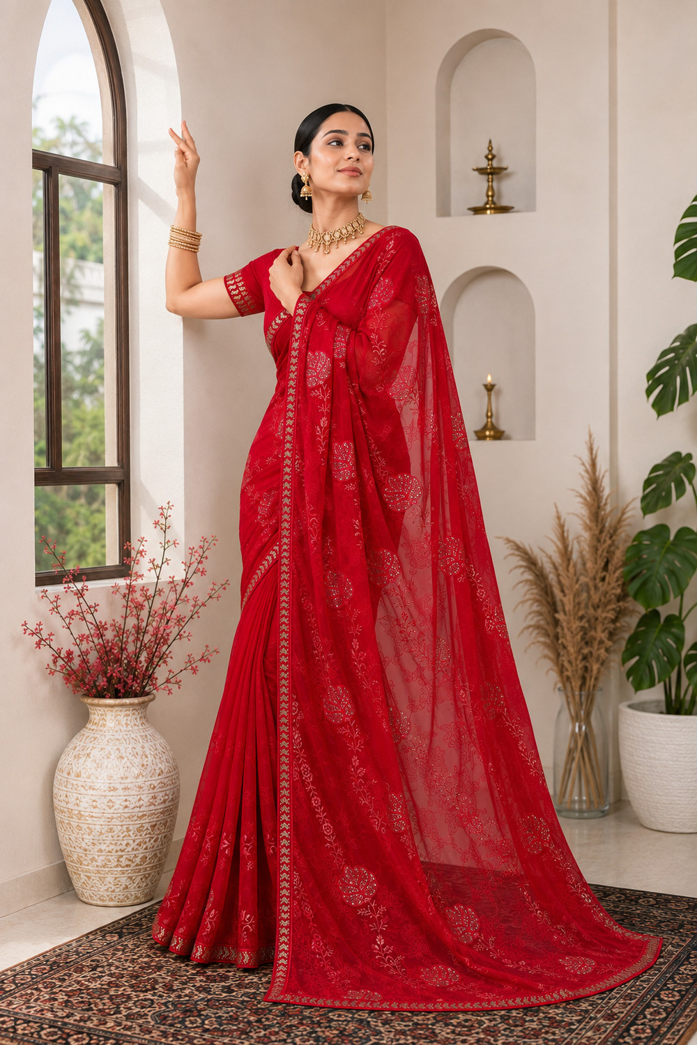 Image of SWTANTRADESIGN Embroidered Bollywood Chiffon Saree