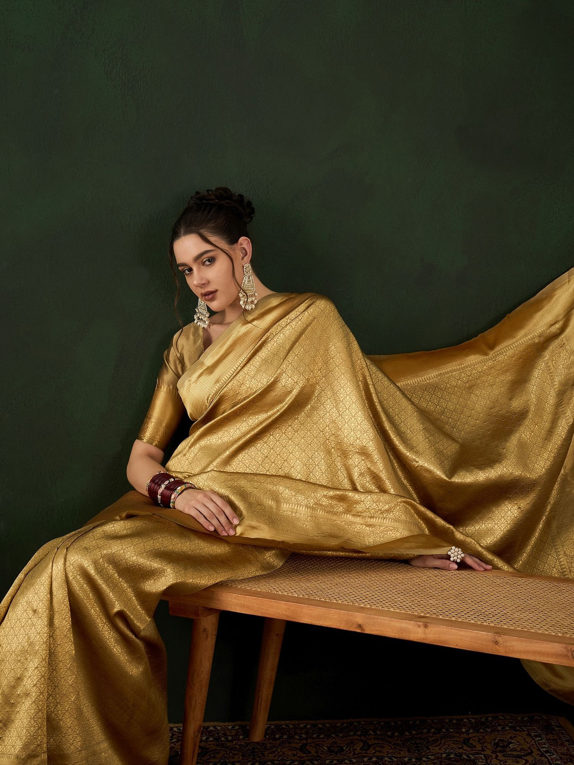 Image of Sangria Woven, Self Design Banarasi Silk Blend, Jacquard Saree
