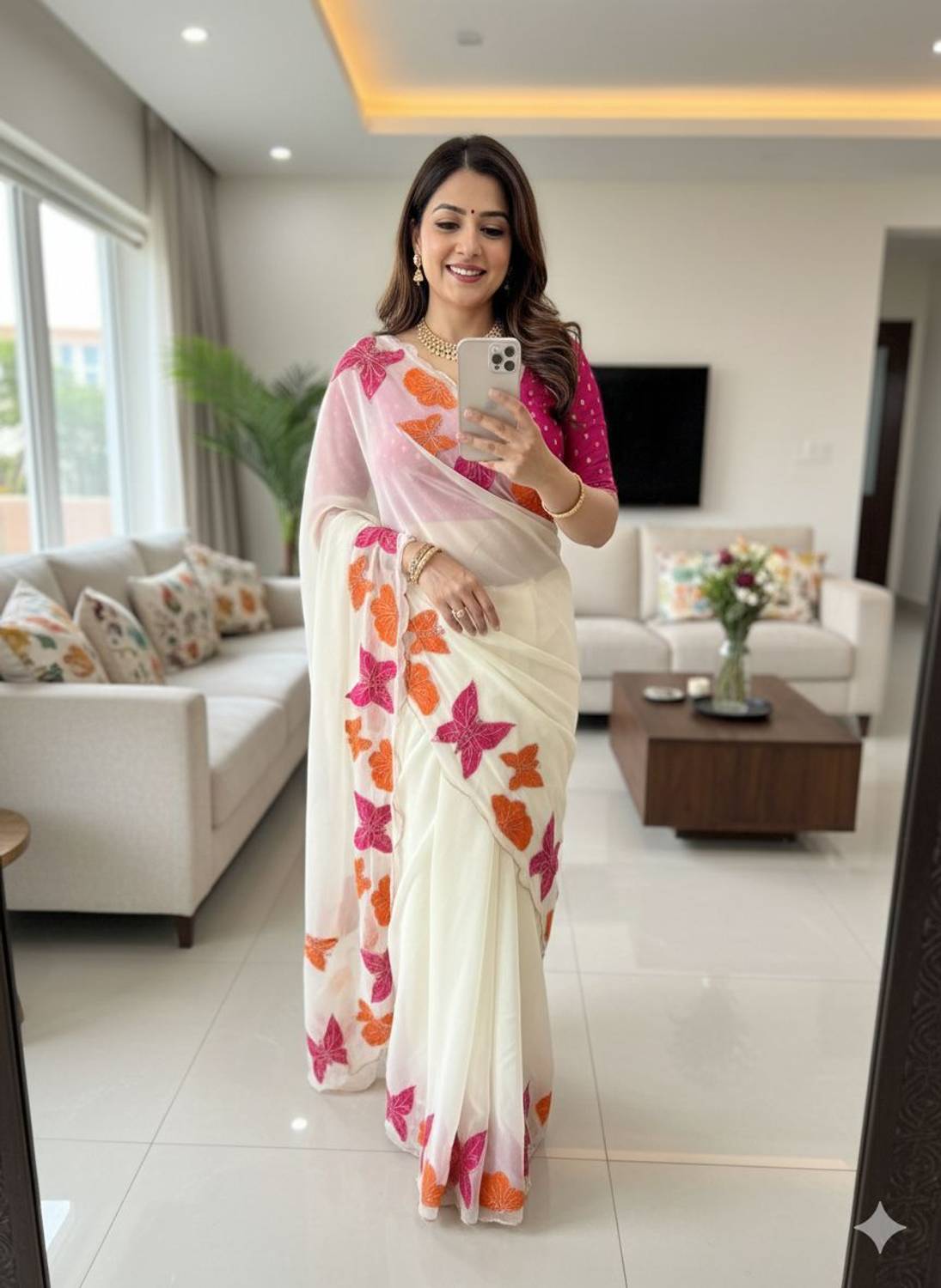 Fashion Day Embroidered Georgette Saree - Image 1