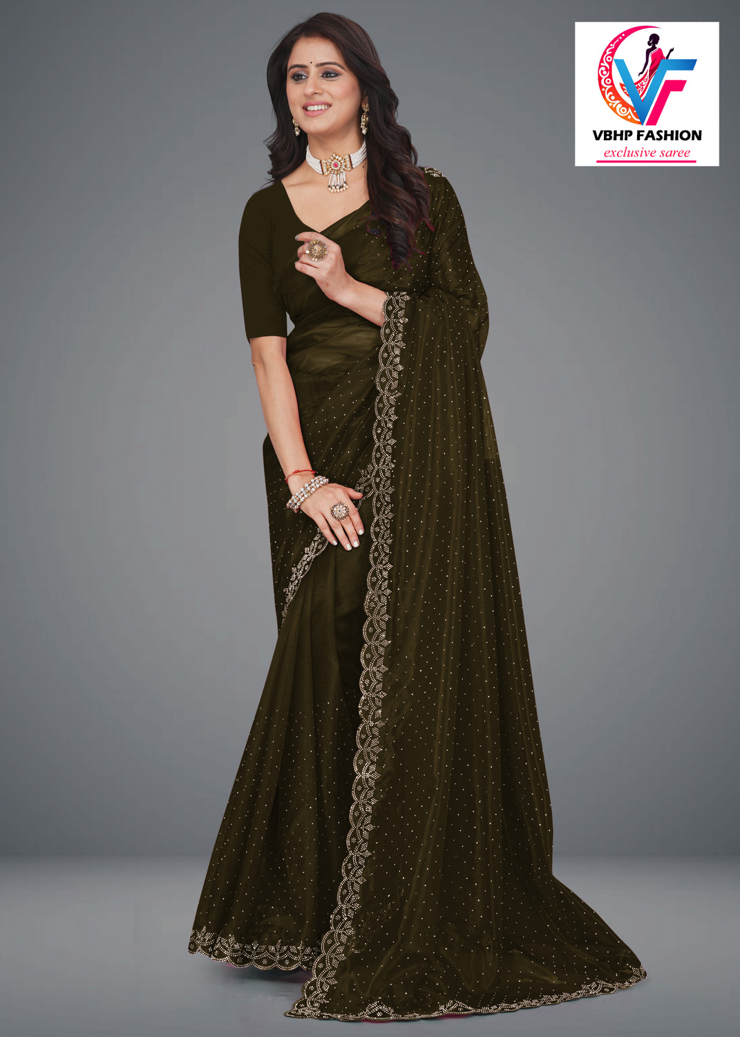 Image of VBHP FASHION Embellished, Self Design Bollywood Net Saree