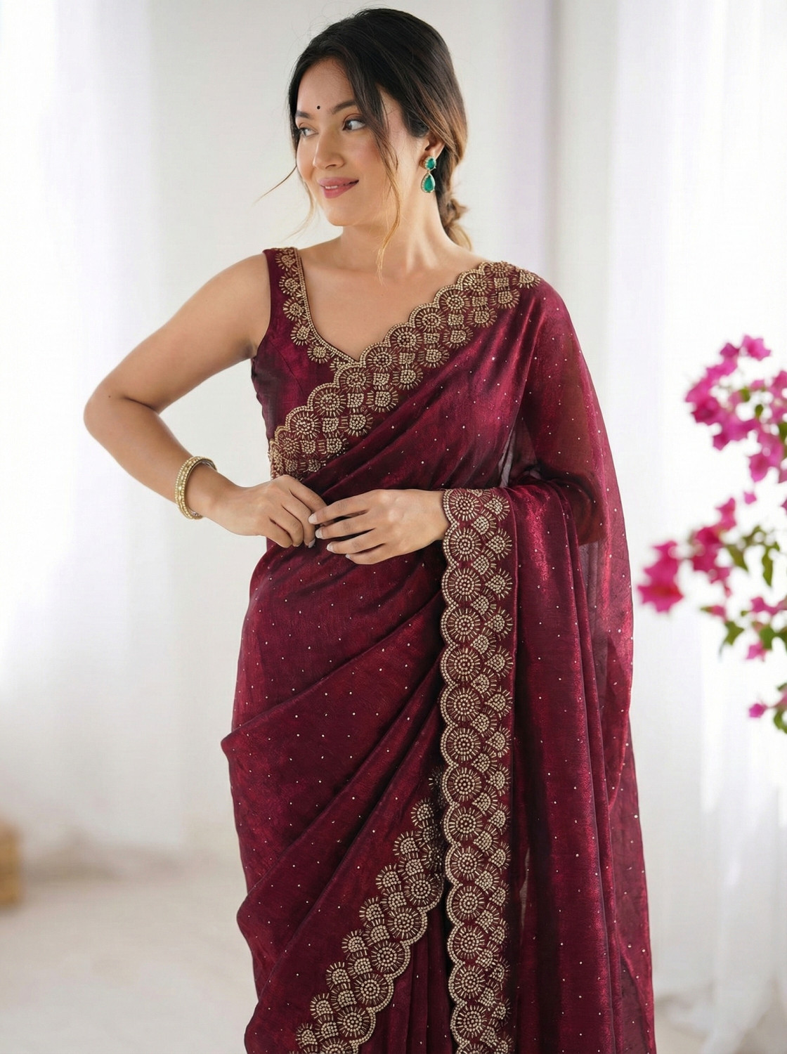 Image of Tasrika Embellished, Embroidered Bollywood Silk Blend Saree