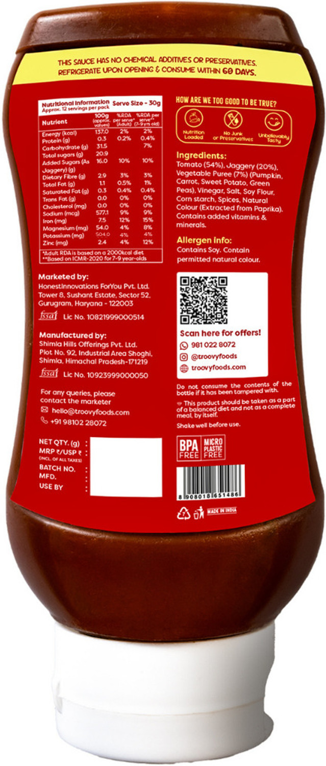Image of Troovy Healthy Tomato Ketchup (no chemicals) Sauces & Ketchup