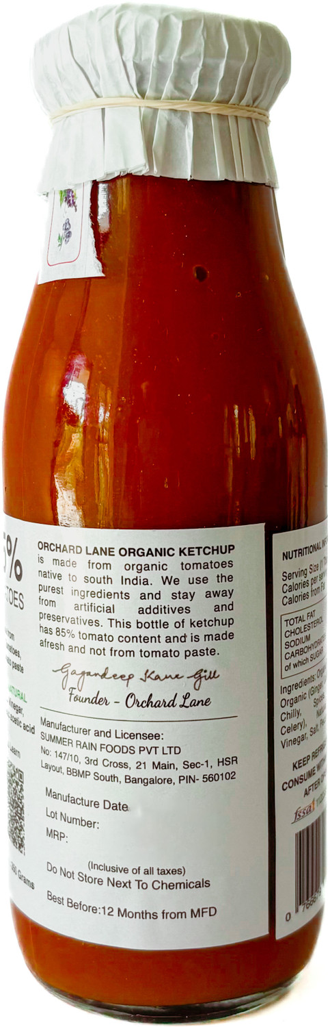 Image of Orchard Lane Certified Organic Tomato Ketchup - Zero Sugar- Made with Fresh Tomatoes Sauces & Ketchup