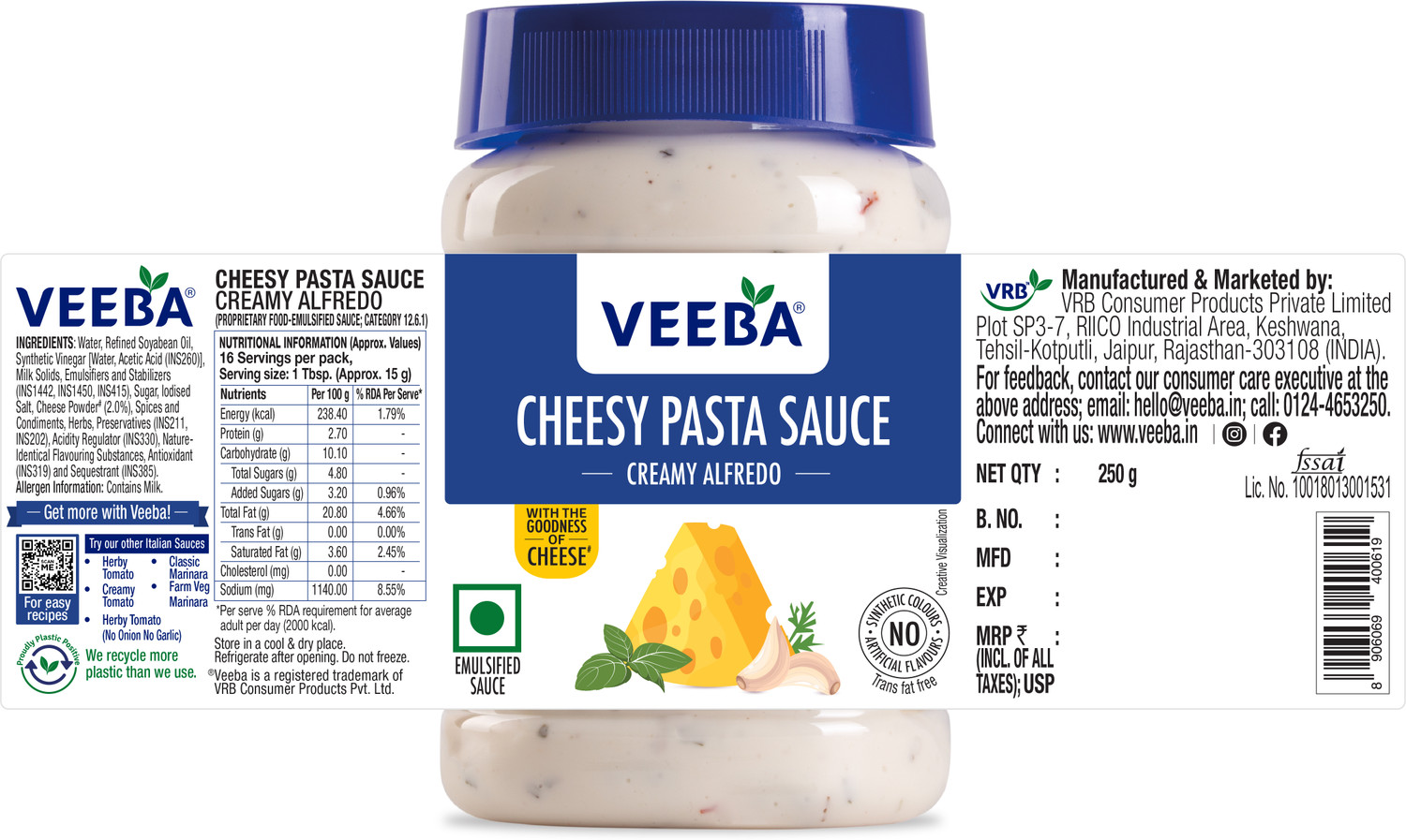 Image of VEEBA Cheesy Pasta - Creamy Alfredo Sauce