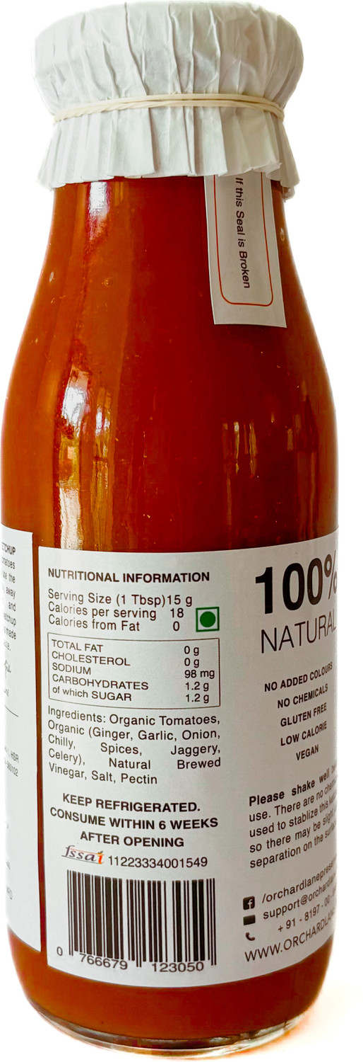 Image of Orchard Lane Certified Organic Tomato Ketchup - Zero Sugar- Made with Fresh Tomatoes Sauces & Ketchup
