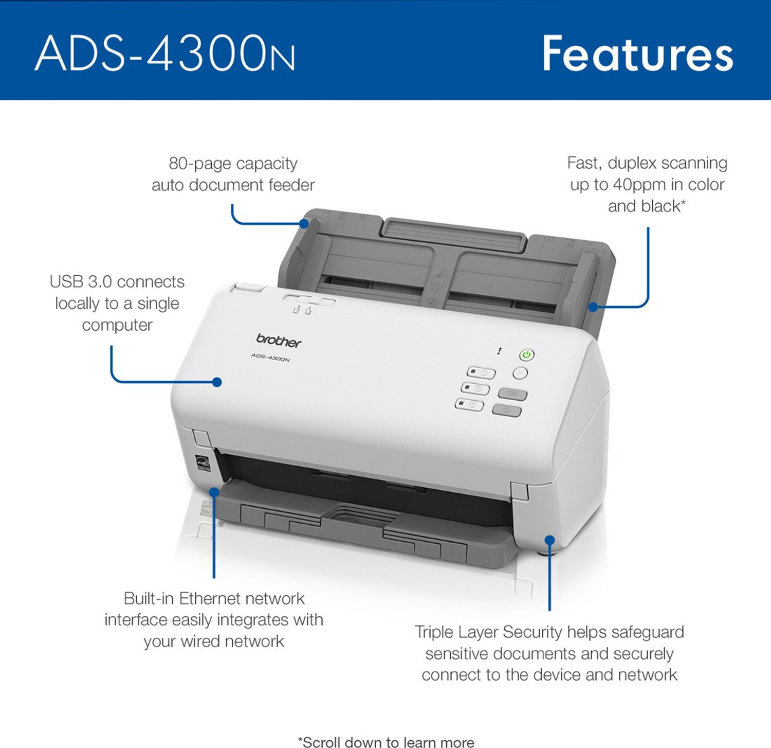 Image of brother Document Scanner ADS-4300N Scanner