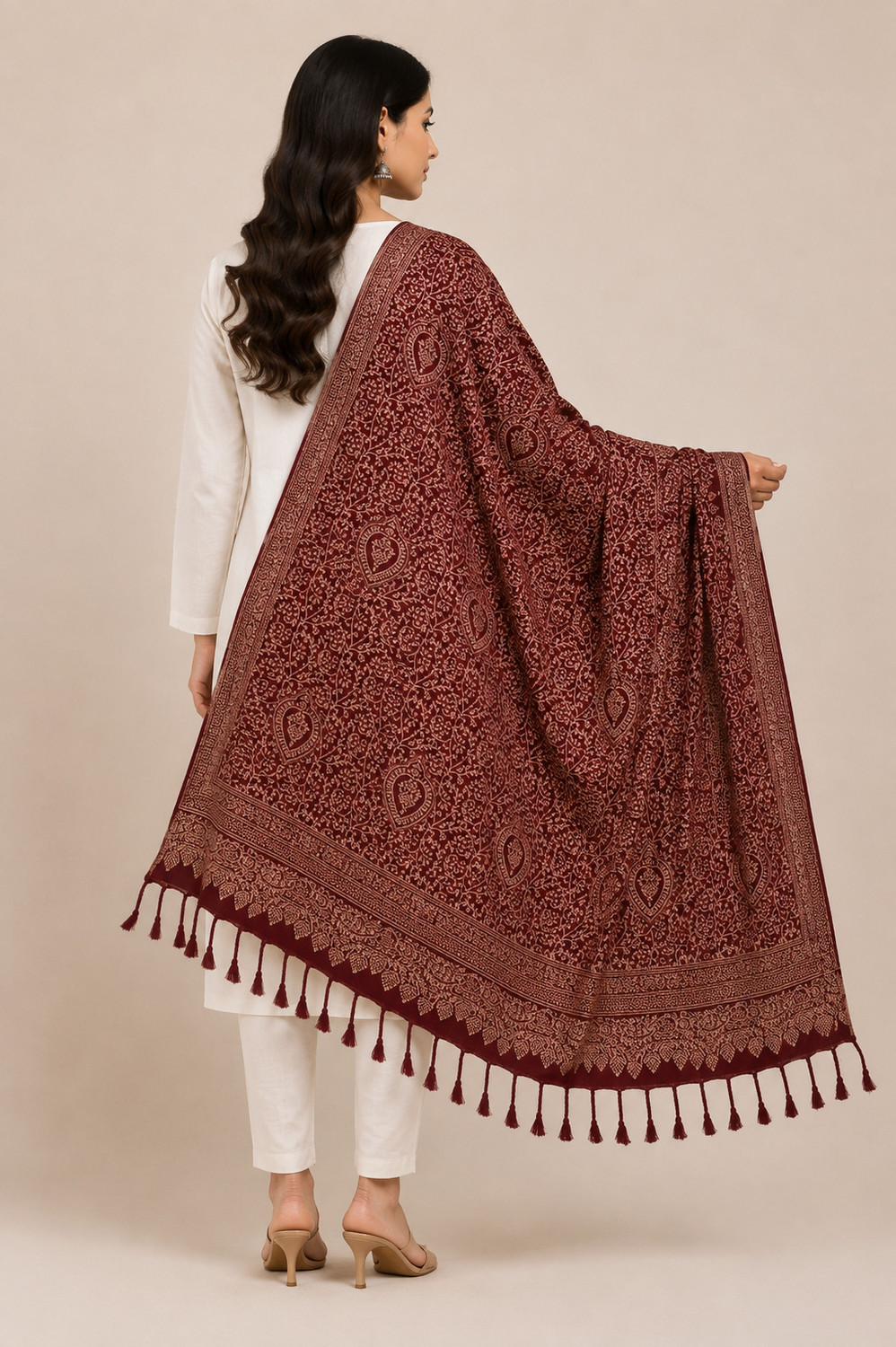Image of VLOOM Wool Paisley Women Shawl (Maroon)
