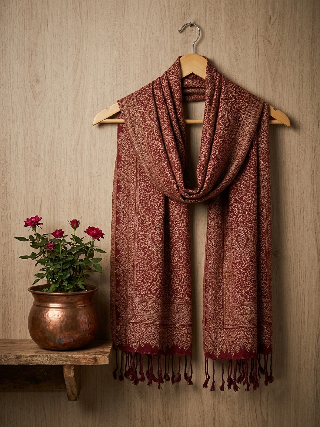 Image of VLOOM Wool Paisley Women Shawl (Maroon)