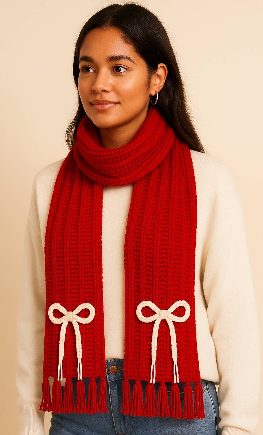 Loveandloopby MK Self Design Pure Wool Girls Scarf Red - Image 3