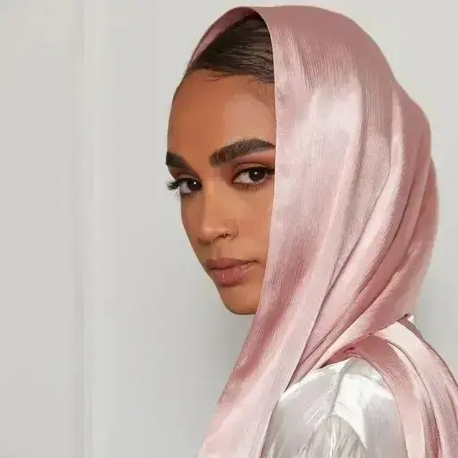 Image of AyezaHijab Solid Satin Blend Women Faux Turtleneck Neck Cover, Scarf, Bluetooth Scarf, Fancy Scarf, Stole