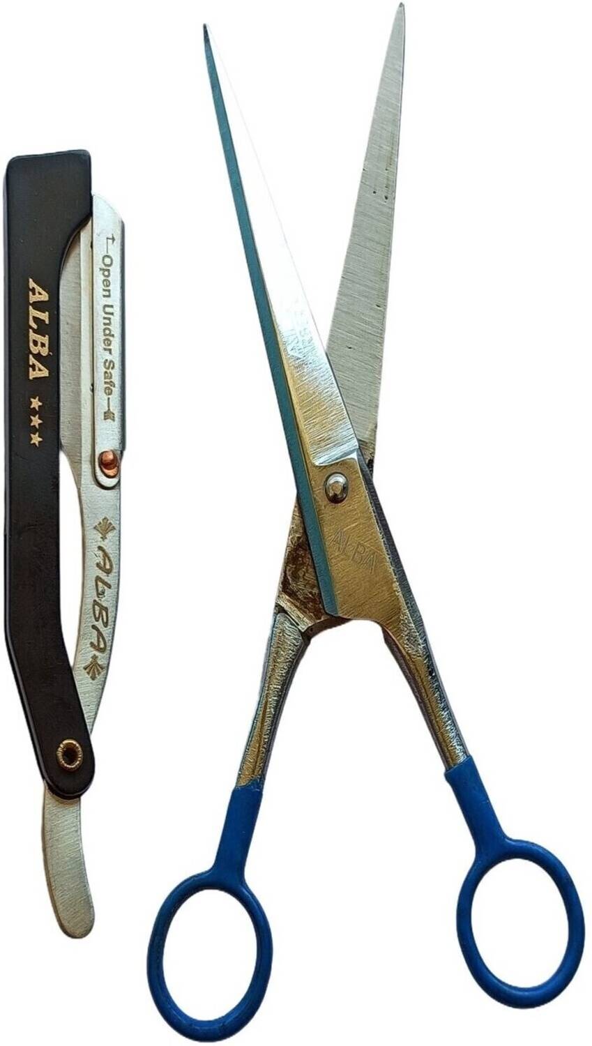 ALBA Textile Razor and Scissor | Shaving Razor for Men | Barber Scissor | Salon Tools | Scissors