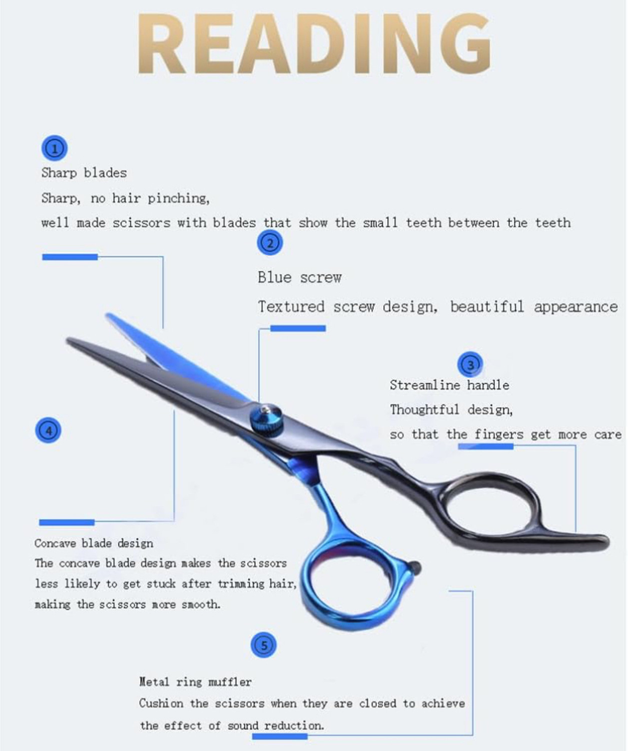 Image of feelhigh Stainless Steel BlueBlack Barber Hair Cutting Scissors Straight Scissors Salon Scissors