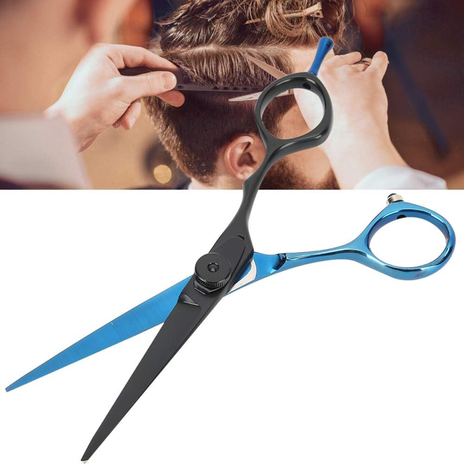 Image of feelhigh Stainless Steel BlueBlack Barber Hair Cutting Scissors Straight Scissors Salon Scissors