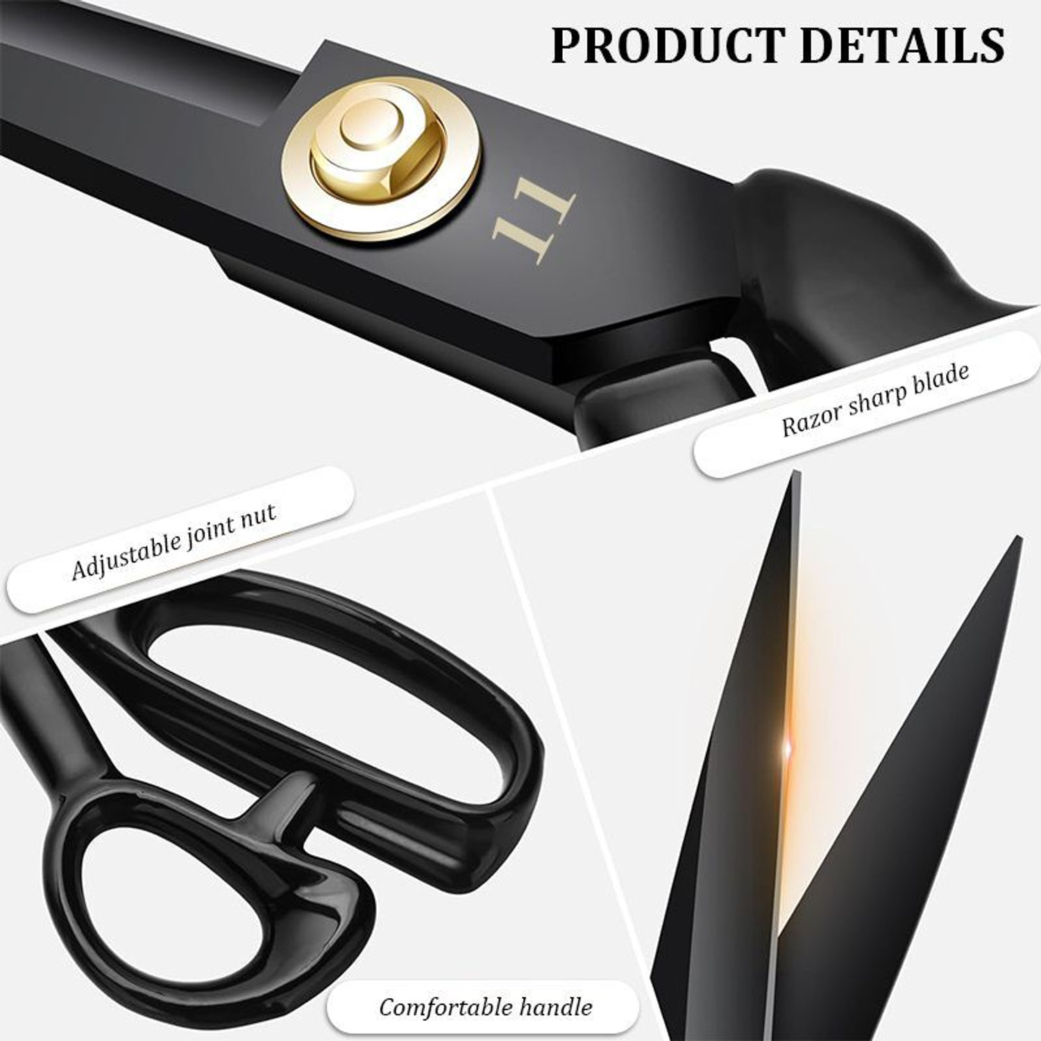Image of Probero Professional 11 Inch Tailoring Scissors Heavy Duty Shears for Fabric Cutting Scissors (Set of 1, Black)