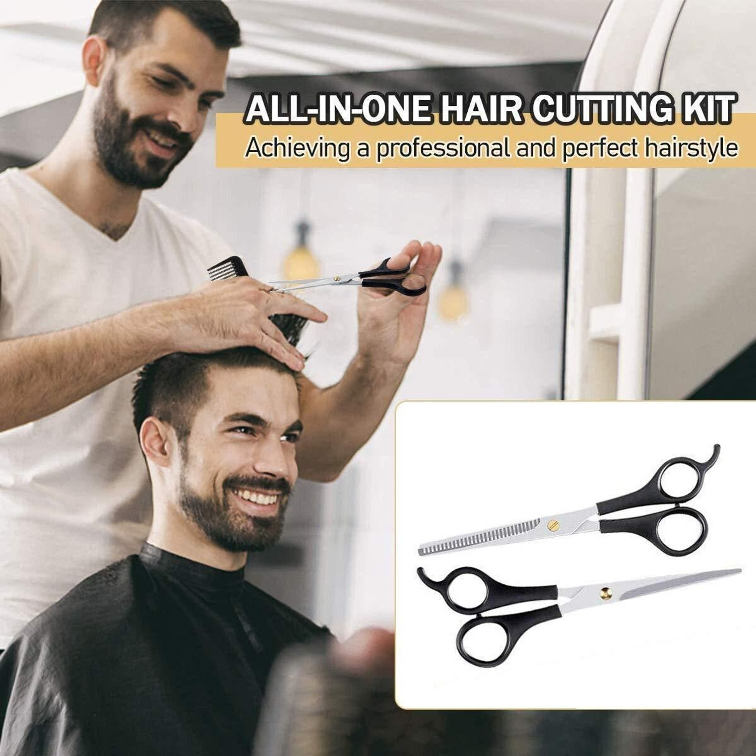 Image of CITYCOSMETIC Stainless Steel Hair Cutting & Thinning Scissor for Men Women Professional Salon Barber Hairdressing Styling Tool Kit(Set Of 2,Black) Scissors