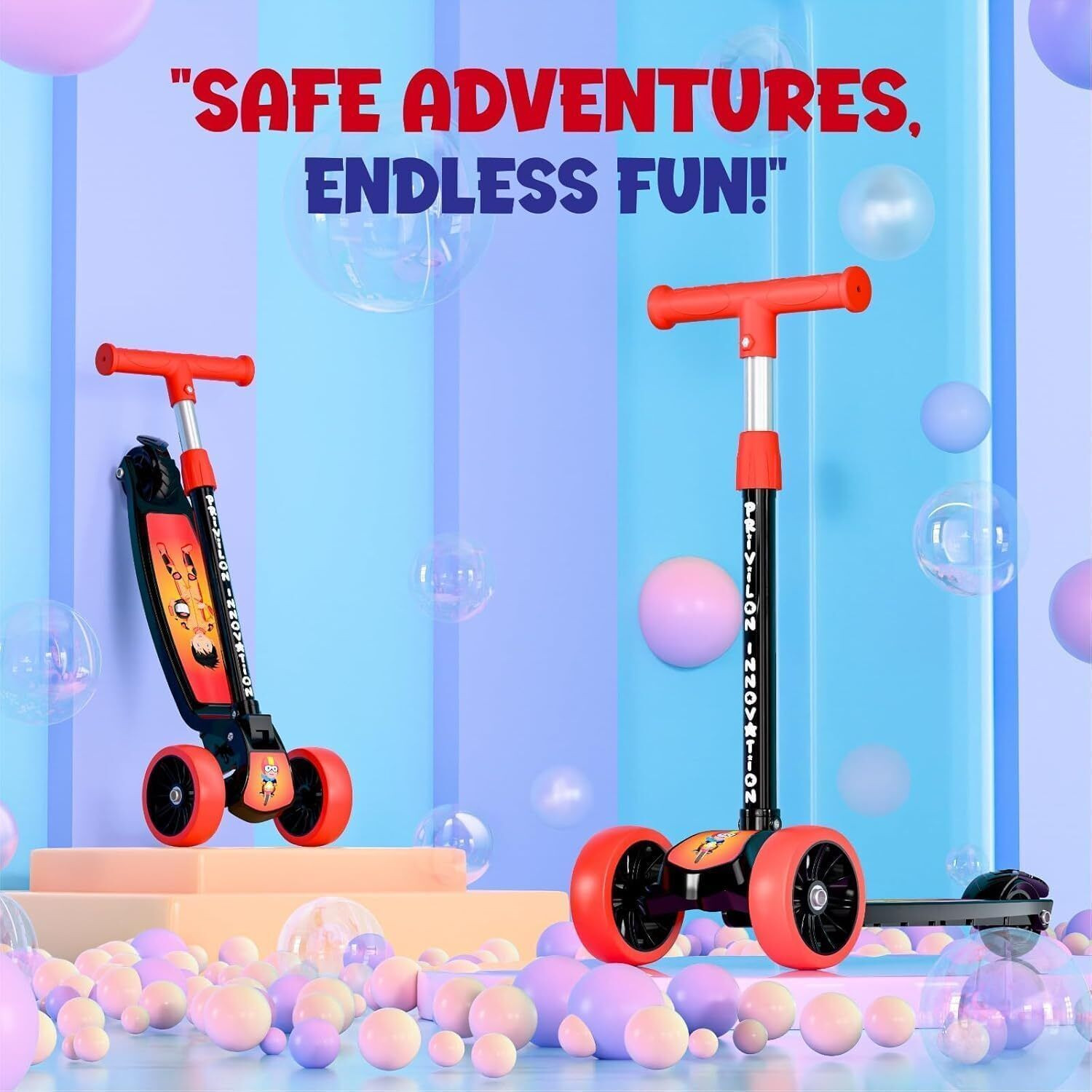Image of SHIVRUDRA Kids 3-Wheel Kick Scooter | Adjustable Height | Foldable BABY Scooter for 75Kg Kids Scooter