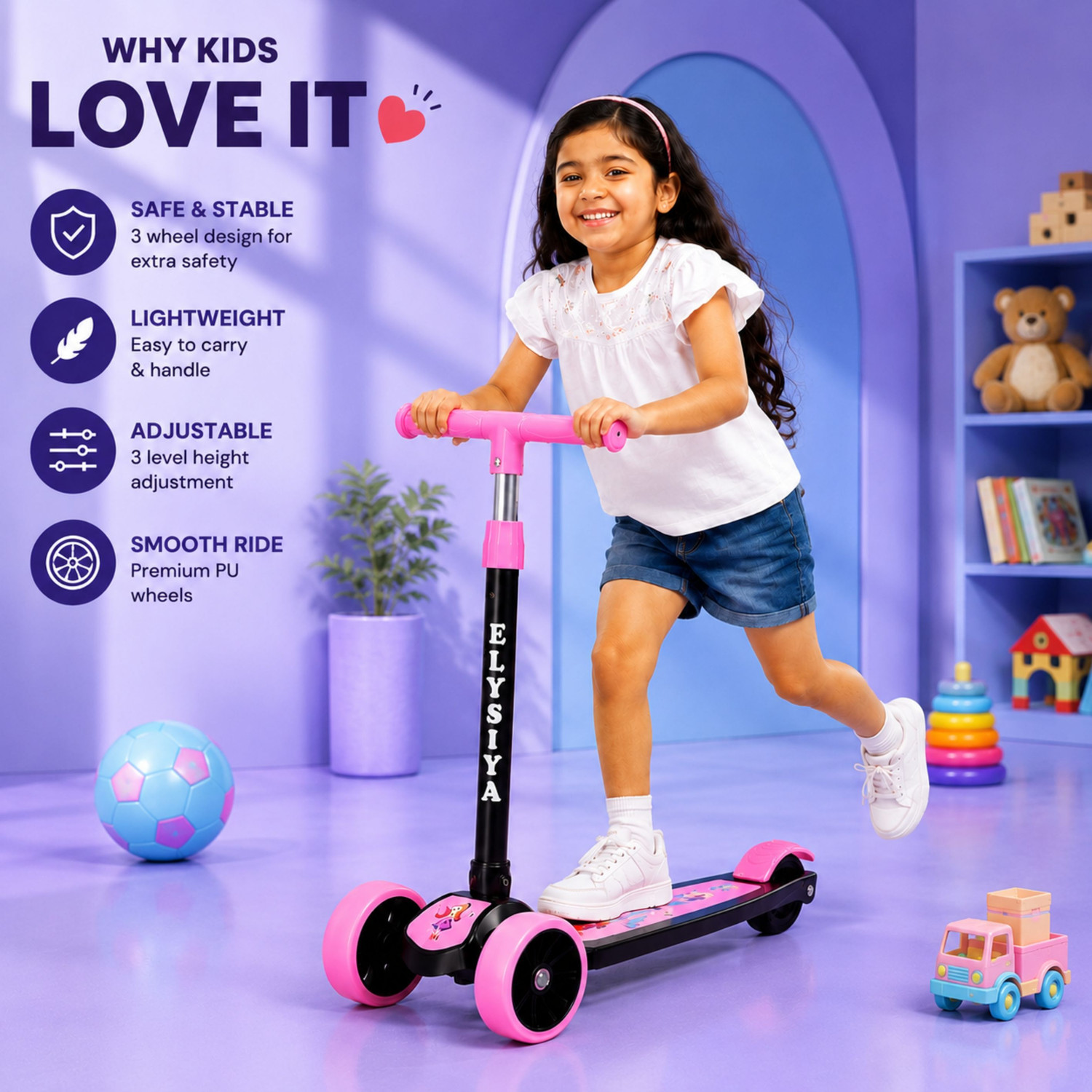 Image of Eimear enterprise 3 Wheel Kick Scooter for Kids of Age 3-8 Years, Kids Scooter