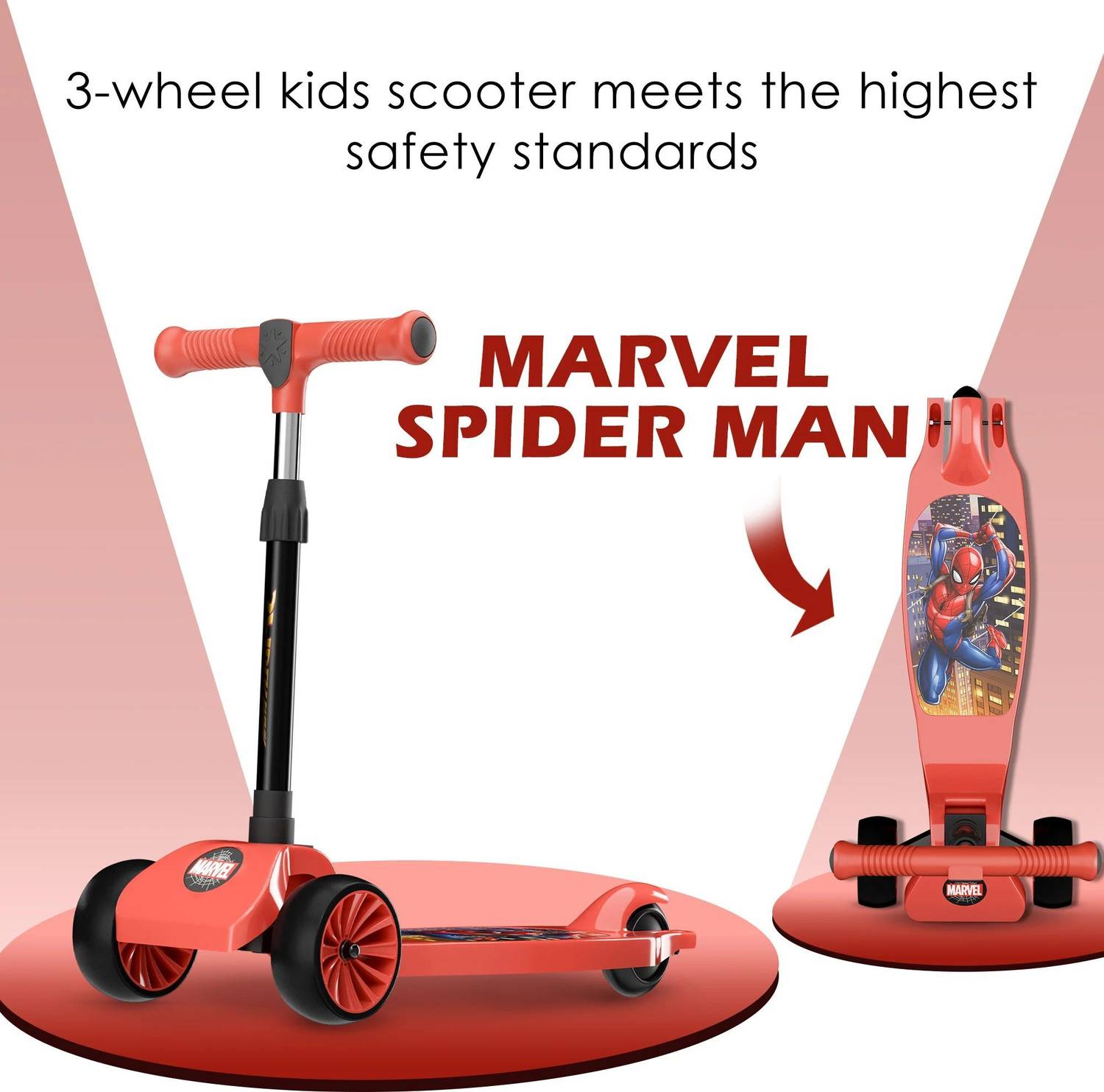 DISNEY Spiderman 3-Wheel Kids Scooter for 3+ Years Boys and Girls