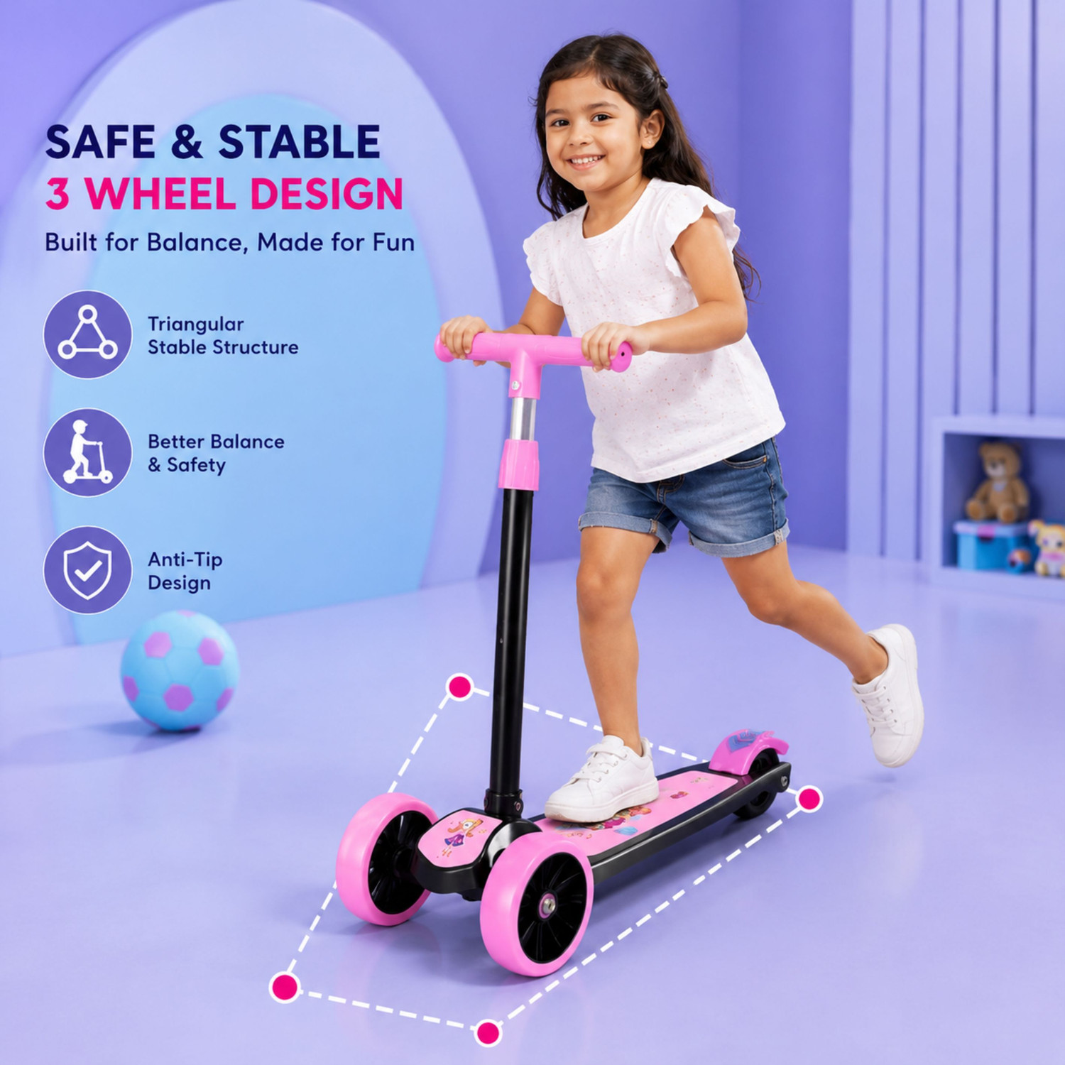 Image of Eimear enterprise 3 Wheel Kick Scooter for Kids of Age 3-8 Years, Kids Scooter