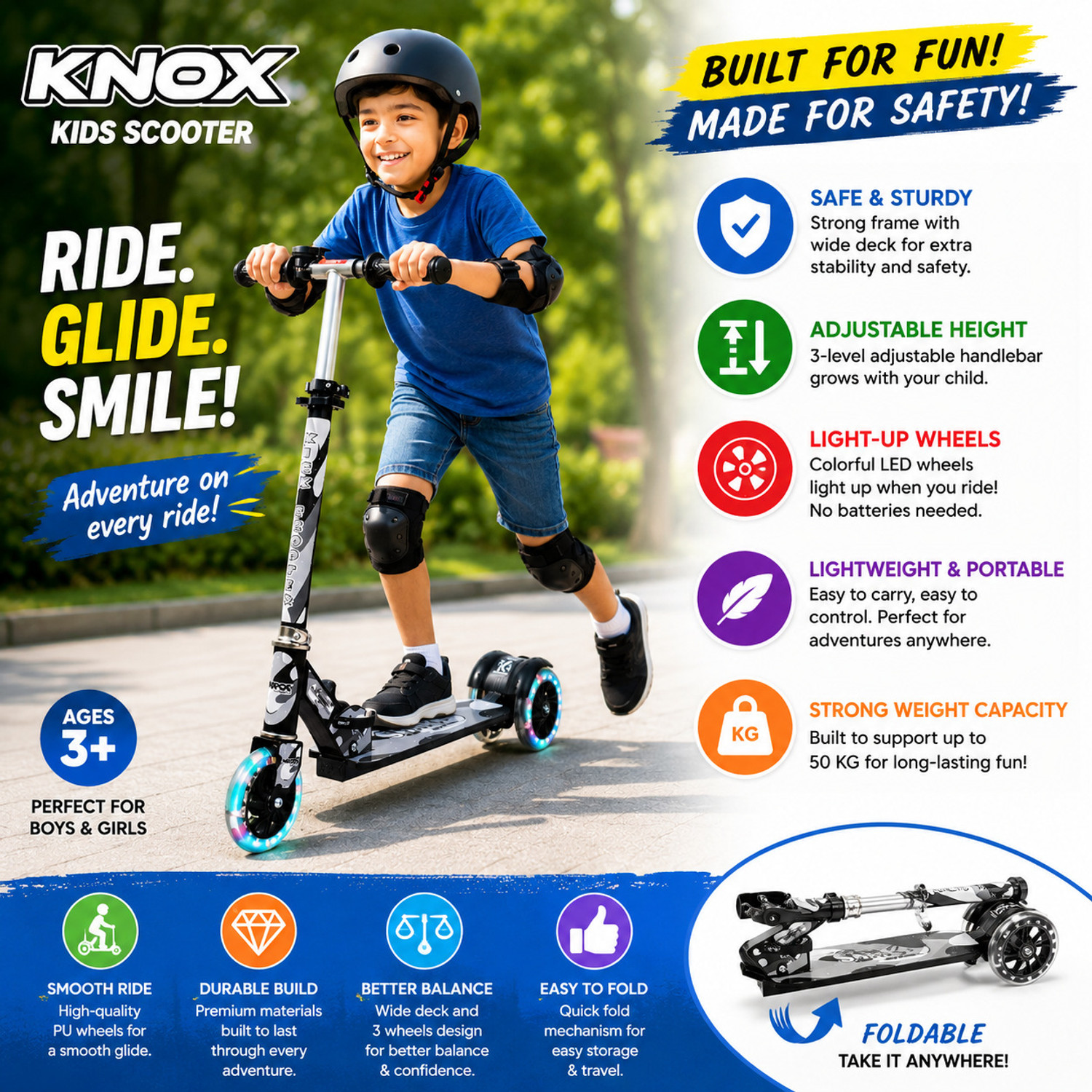 Image of DANDLES Shark Scooter for Kids 3+ Years with LED Wheels Capacity 40kg Kids Scooter