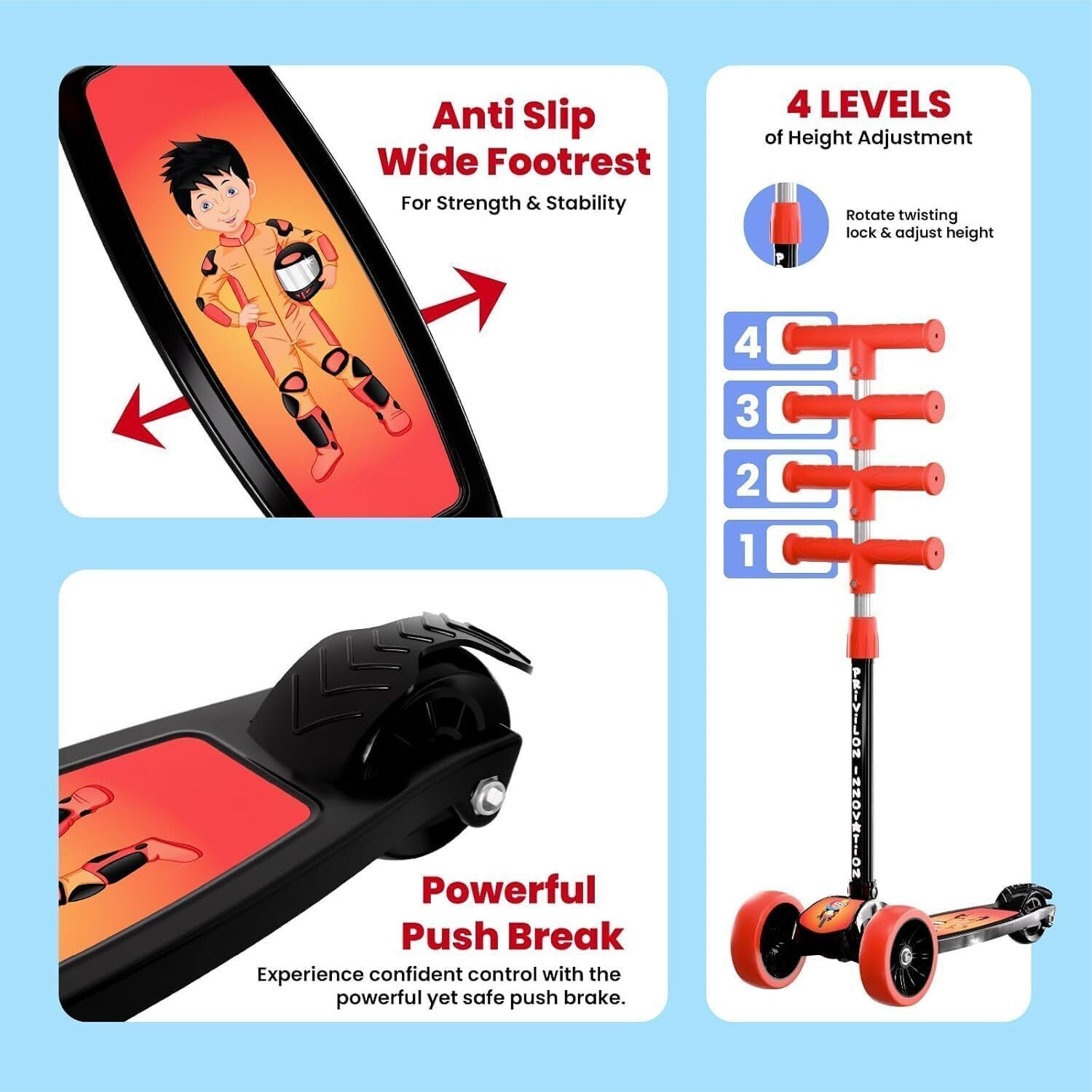 Image of SHIVRUDRA Kids 3-Wheel Kick Scooter | Adjustable Height | Foldable BABY Scooter for 75Kg Kids Scooter