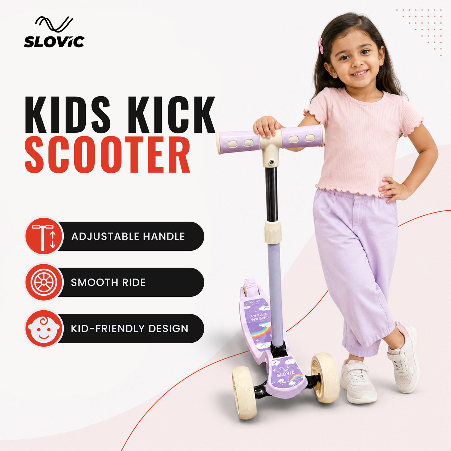 Image of SLOVIC Kick Scooter for Kids 3+ Years with Adjustable Handle Height [50 KG Capacity] Kids Scooter