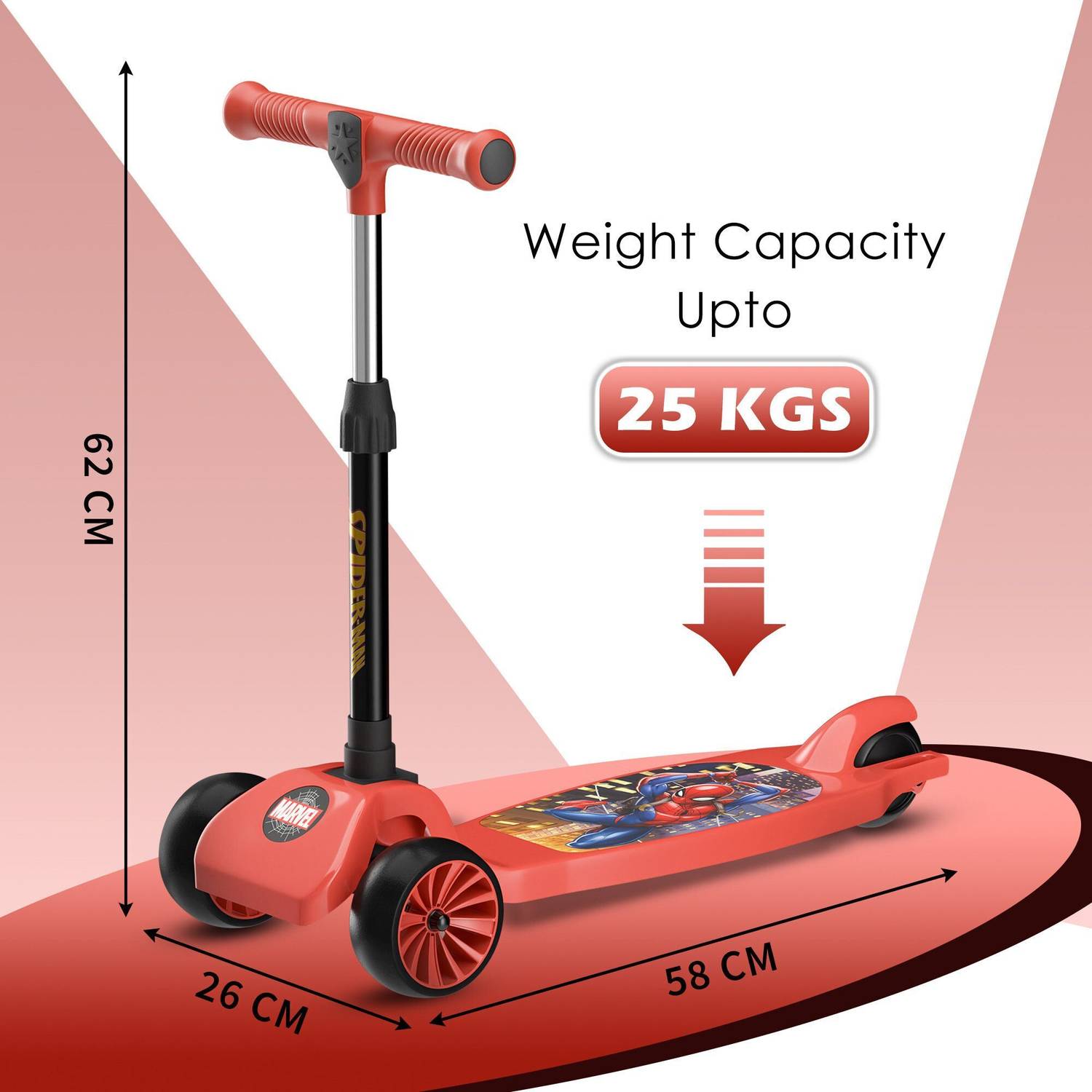 DISNEY Spiderman 3-Wheel Kids Scooter for 3+ Years Boys and Girls