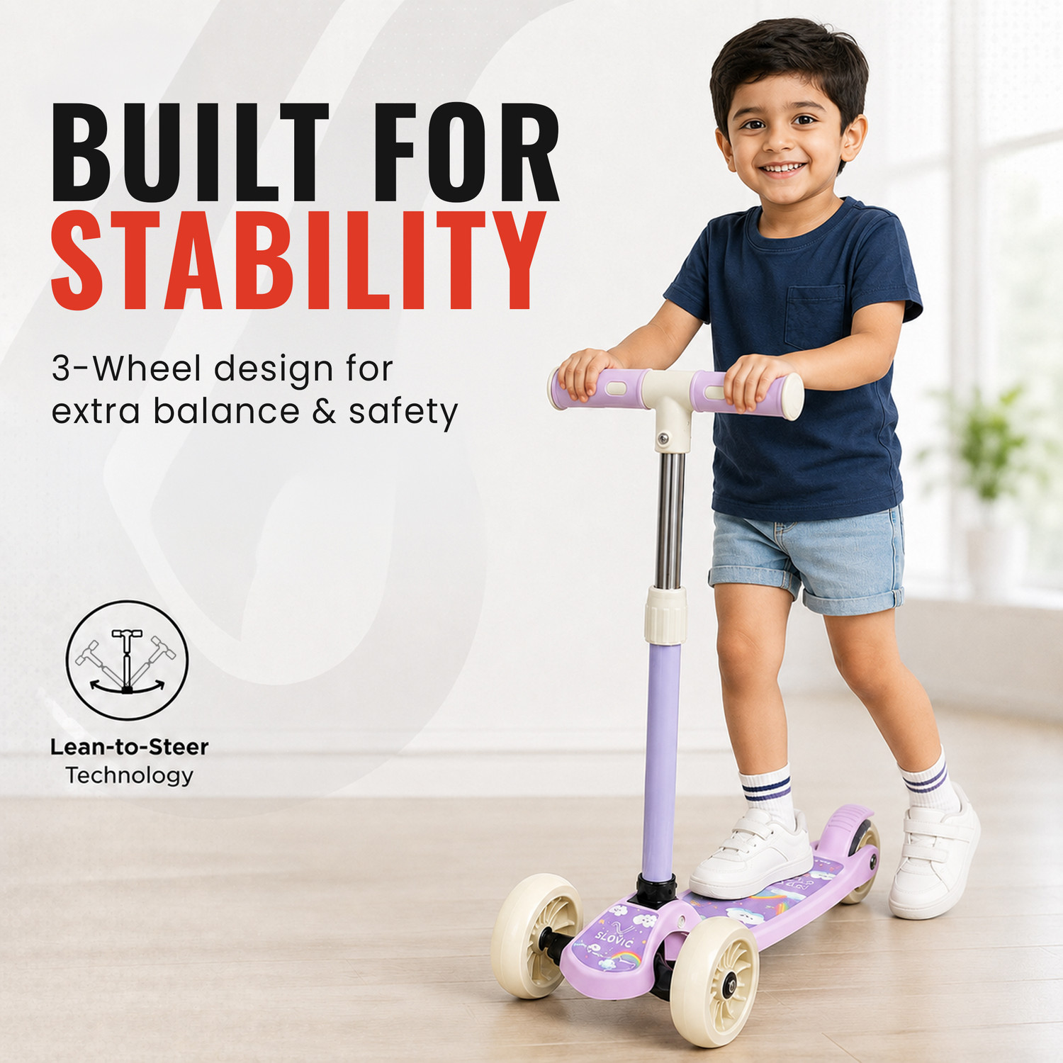 Image of SLOVIC Kick Scooter for Kids 3+ Years with Adjustable Handle Height [50 KG Capacity] Kids Scooter